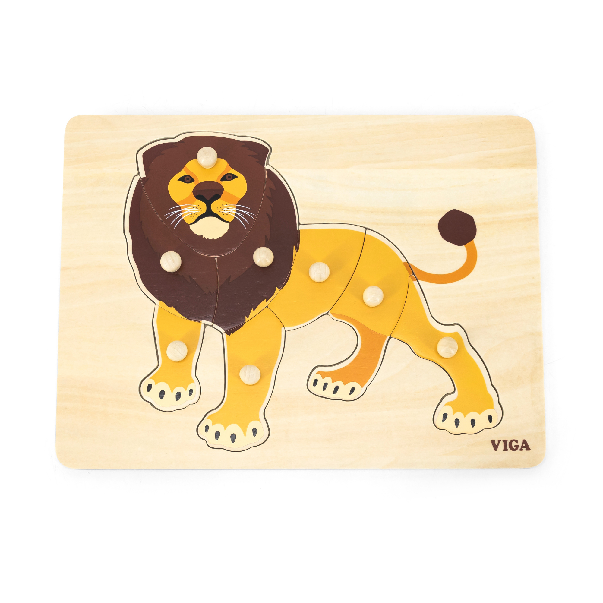 Viga Lion, Wild Animals, 8 Piece Knob Puzzle, Montessori Wooden Toy, Develops Sensory, Cognitive & Fine Motor Skills, Non-Toxic & Eco-friendly Kids Educational Toy, Suitable for Children Aged 18M+