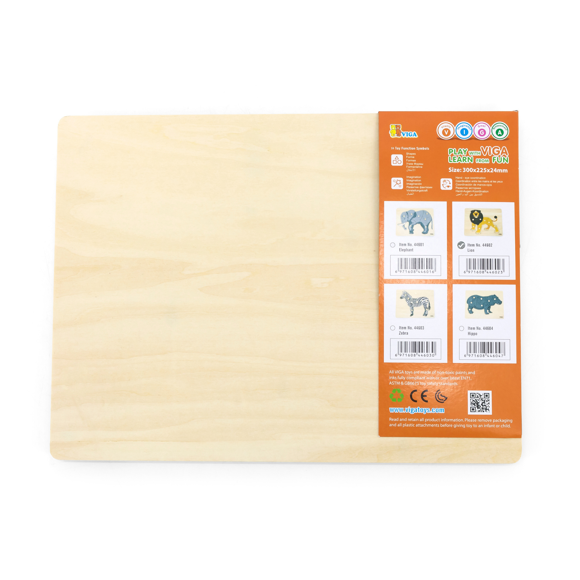 Viga Lion, Wild Animals, 8 Piece Knob Puzzle, Montessori Wooden Toy, Develops Sensory, Cognitive & Fine Motor Skills, Non-Toxic & Eco-friendly Kids Educational Toy, Suitable for Children Aged 18M+