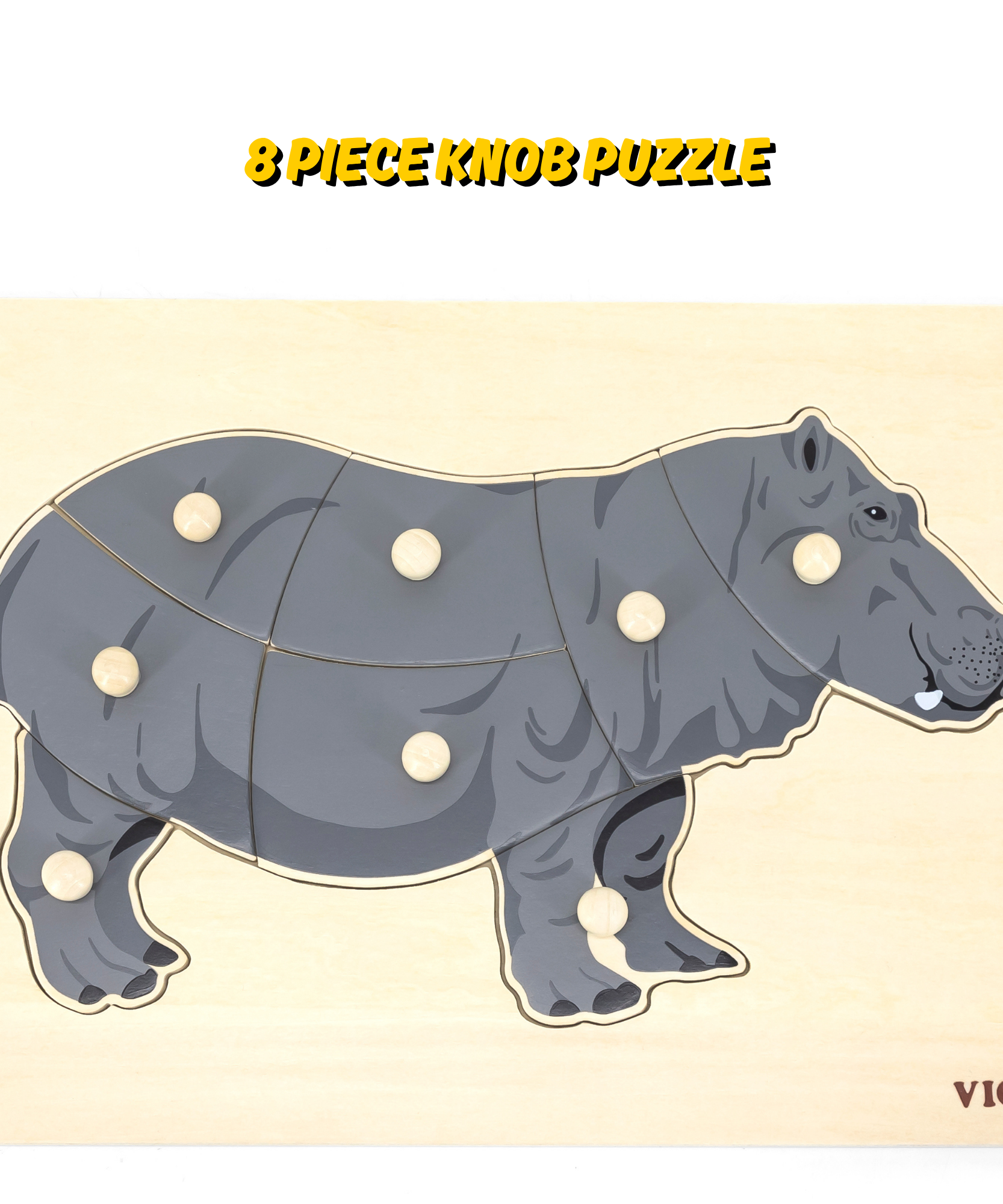 فيجا هيبو، حيوانات برية، أحجية بمقبض من 8 قطع، لعبة مونتيسوري الخشبية، تنمي المهارات الحسية والإدراكية والحركية الدقيقة، لعبة تعليمية للأطفال غير سامة وصديقة للبيئة، مناسبة للأطفال من سن 18 شهرًا فما فوق