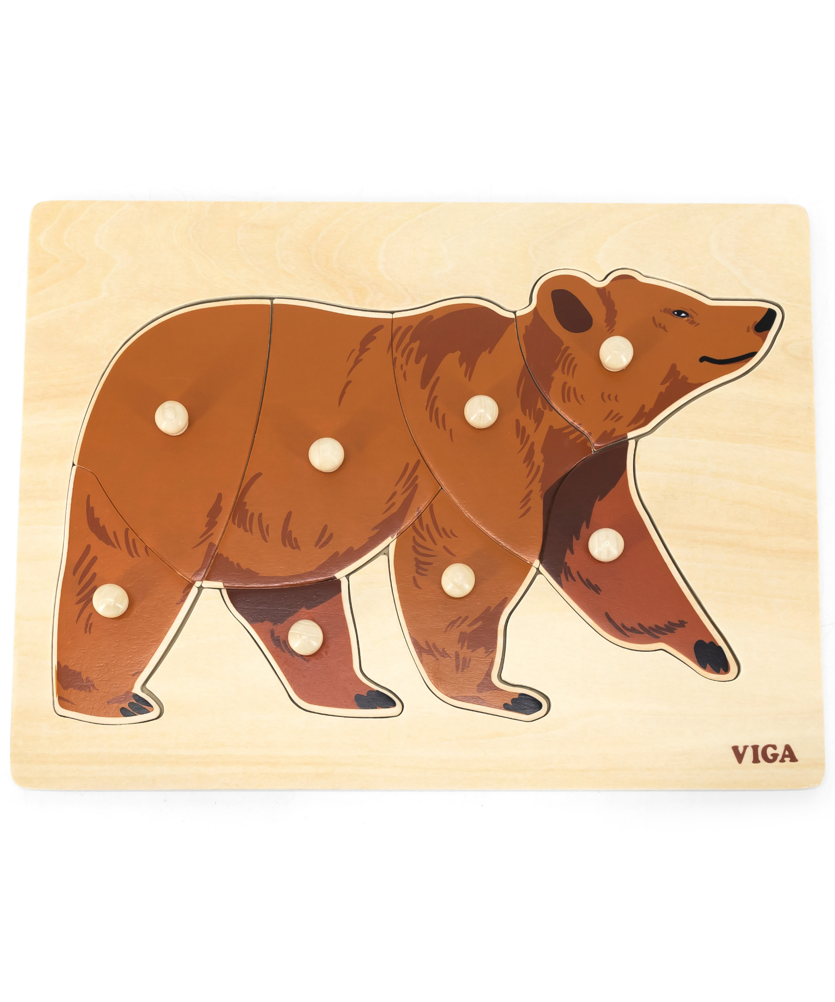 Viga Bear, Wild Animals, 8 Piece Knob Puzzle, Montessori Wooden Toy, Develops Sensory, Cognitive & Fine Motor Skills, Non-Toxic & Eco-friendly Kids Educational Toy, Suitable for Children Aged 18M+