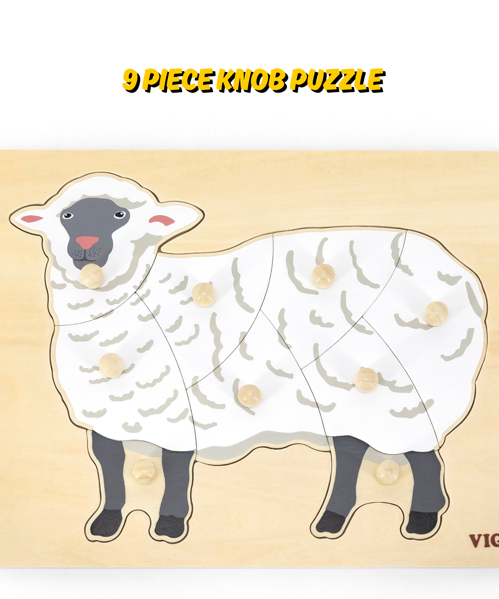 لعبة أحجية فيجا شيب، حيوانات المزرعة، مكونة من 9 قطع، لعبة مونتيسوري الخشبية، تُنمّي المهارات الحسية والإدراكية والحركية الدقيقة، لعبة تعليمية للأطفال غير سامة وصديقة للبيئة، مناسبة للأطفال من سن 18 شهرًا فما فوق