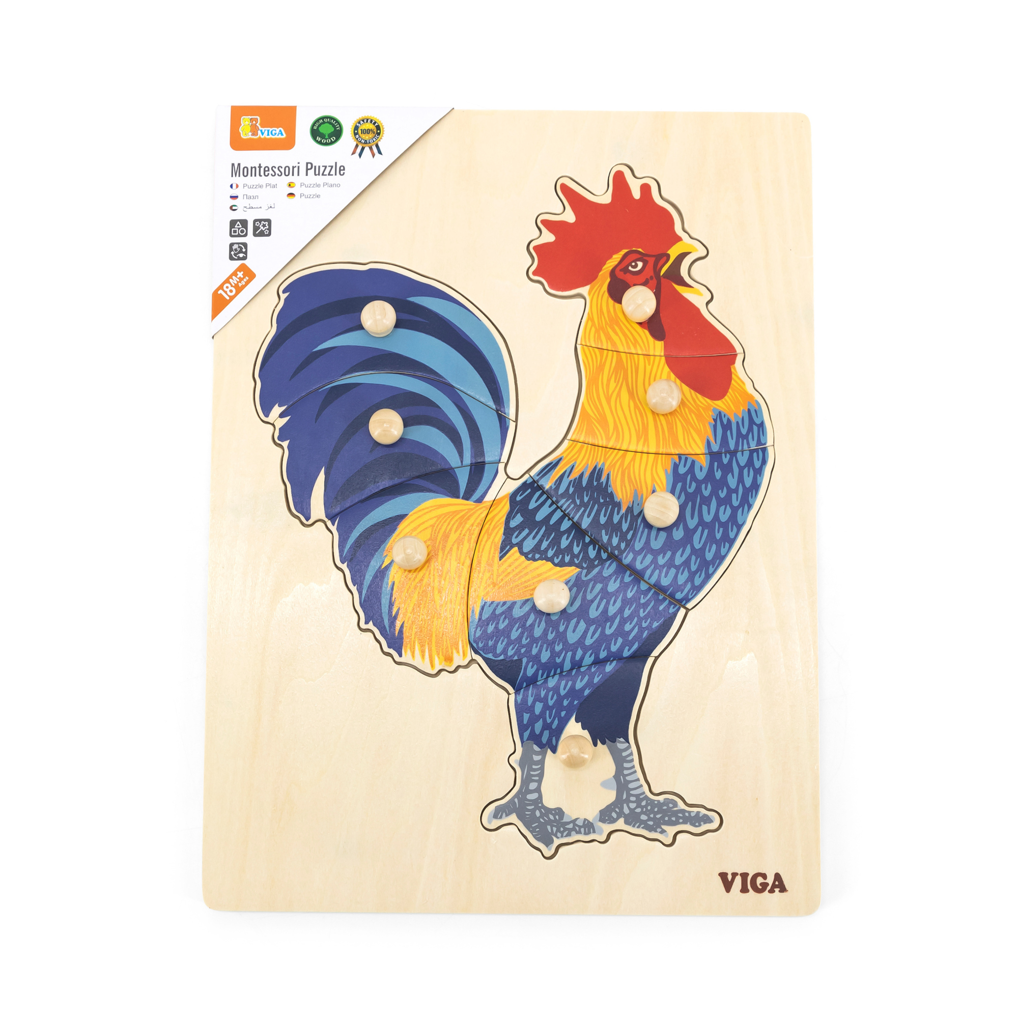 لعبة فيجا روستر، حيوانات المزرعة، أحجية بمقبض من 8 قطع، لعبة مونتيسوري الخشبية، تُنمّي المهارات الحسية والإدراكية والحركية الدقيقة، لعبة تعليمية للأطفال غير سامة وصديقة للبيئة، مناسبة للأطفال من سن 18 شهرًا فما فوق