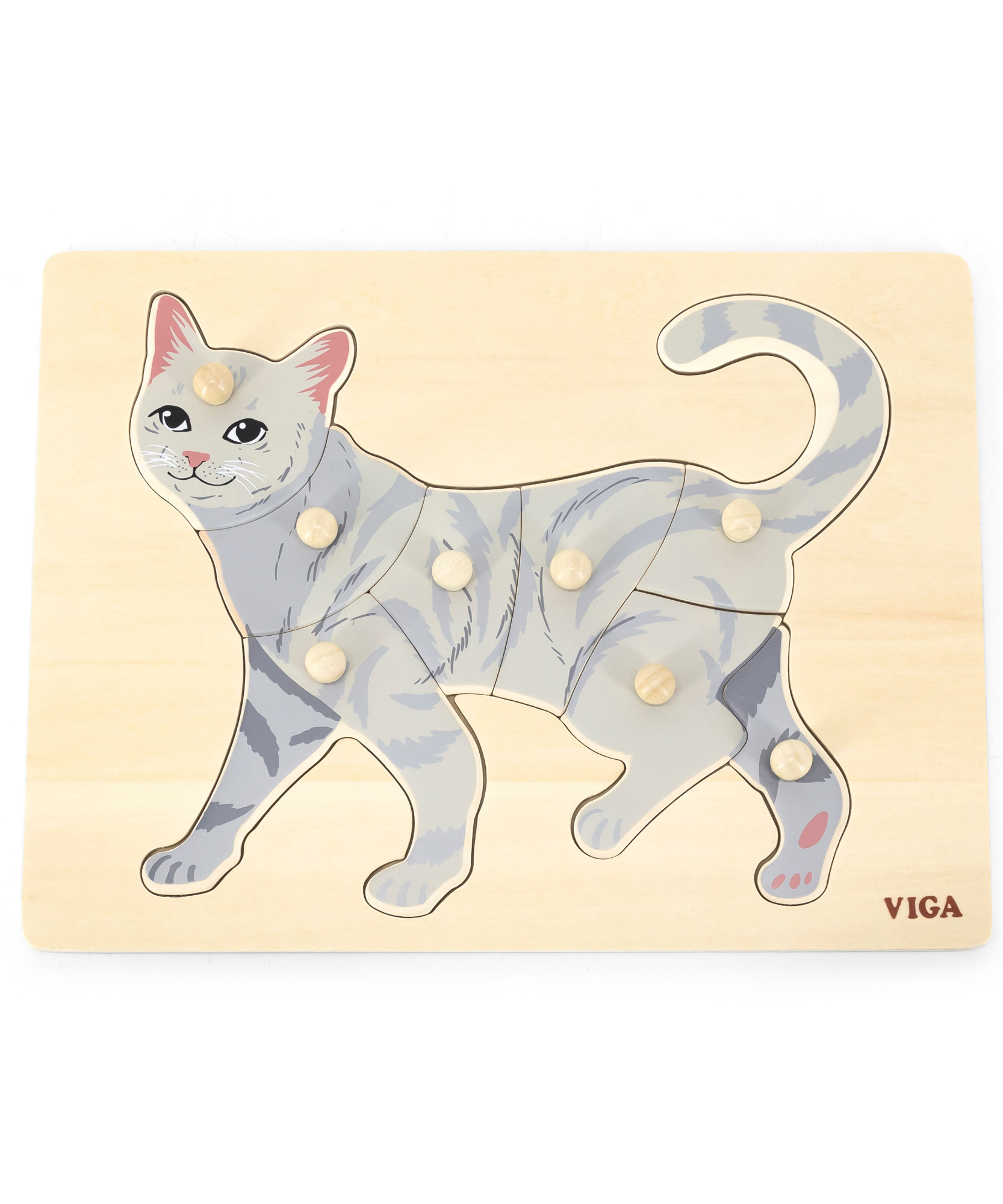 لعبة فيجا كات، أحجية بمقبض من 8 قطع، لعبة مونتيسوري خشبية، تنمي المهارات الحسية والإدراكية والحركية الدقيقة، لعبة تعليمية للأطفال غير سامة وصديقة للبيئة، مناسبة للأولاد والبنات من سن 18 شهرًا فما فوق