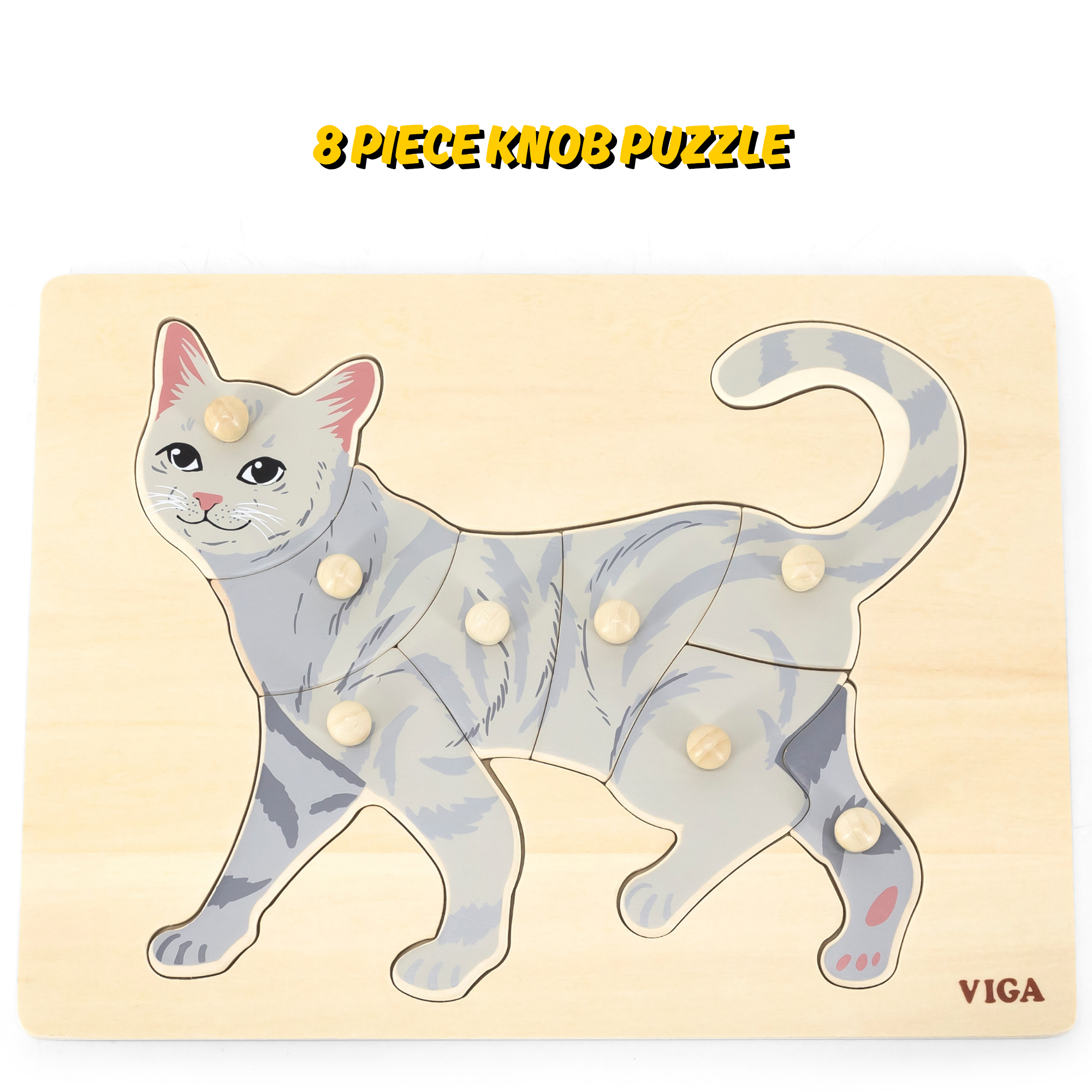 لعبة فيجا كات، أحجية بمقبض من 8 قطع، لعبة مونتيسوري خشبية، تنمي المهارات الحسية والإدراكية والحركية الدقيقة، لعبة تعليمية للأطفال غير سامة وصديقة للبيئة، مناسبة للأولاد والبنات من سن 18 شهرًا فما فوق