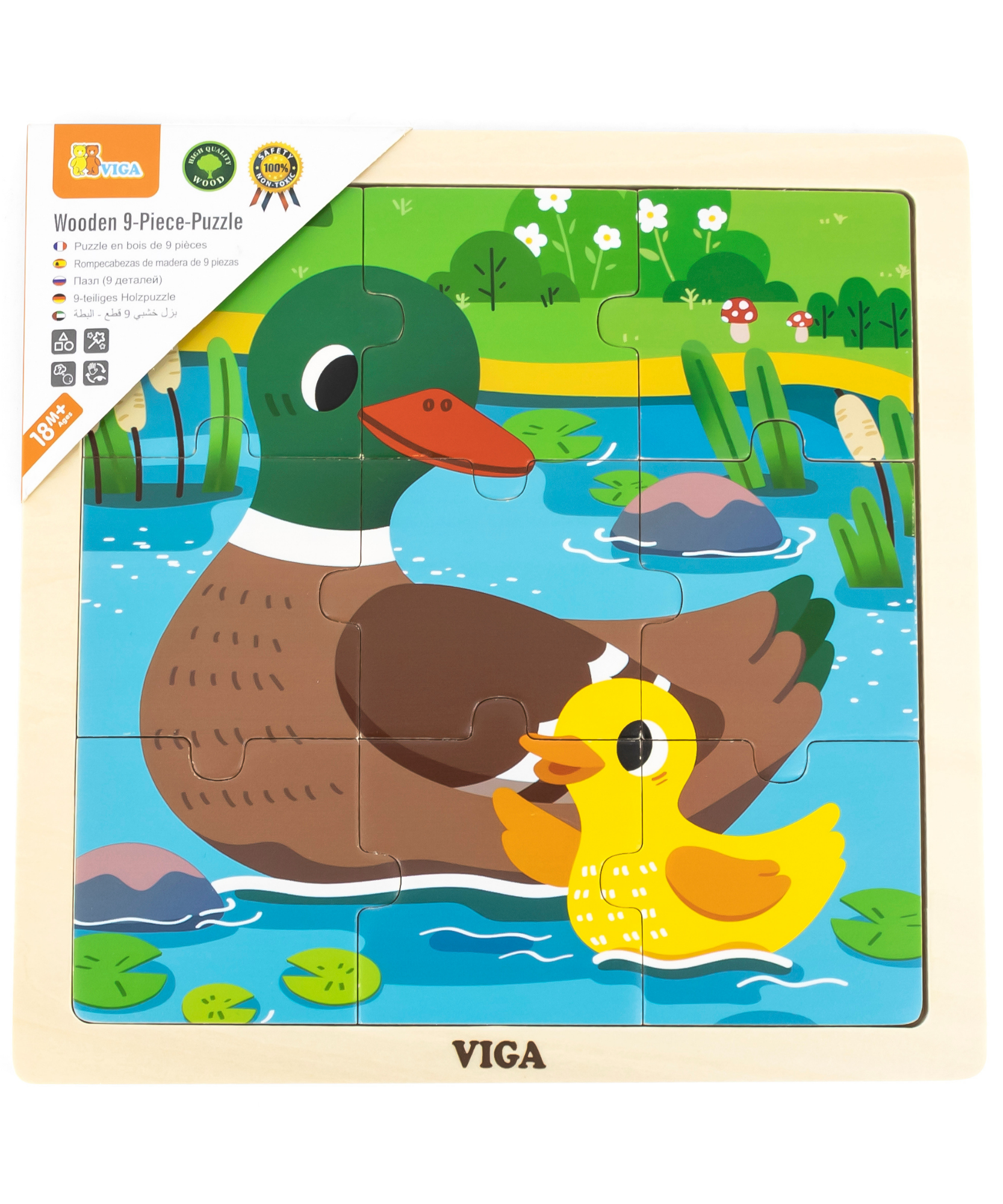 لعبة فيجا داك، أحجية الصور المقطوعة من 9 قطع، لعبة مونتيسوري الخشبية، تُنمّي المهارات الحسية والإدراكية والحركية الدقيقة، لعبة تعليمية للأطفال غير سامة وصديقة للبيئة، مناسبة للأولاد والبنات من عمر 18 شهرًا فما فوق