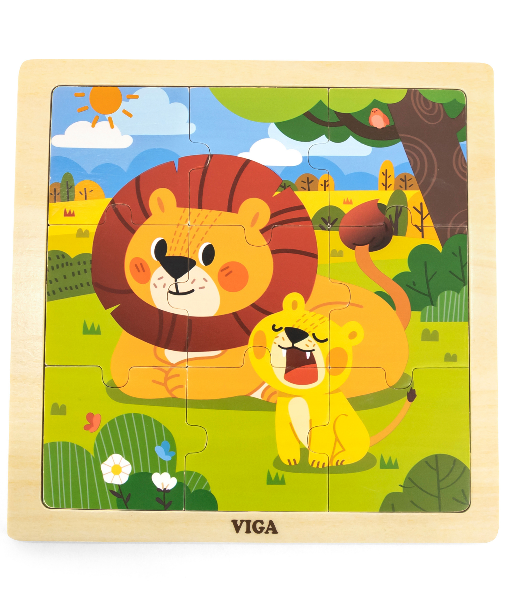 لعبة أحجية الصور المقطوعة فيجا ليون، 9 قطع، لعبة مونتيسوري الخشبية، تنمي المهارات الحسية والإدراكية والحركية الدقيقة، لعبة تعليمية للأطفال غير سامة وصديقة للبيئة، مناسبة للأولاد والبنات من سن 18 شهرًا فما فوق