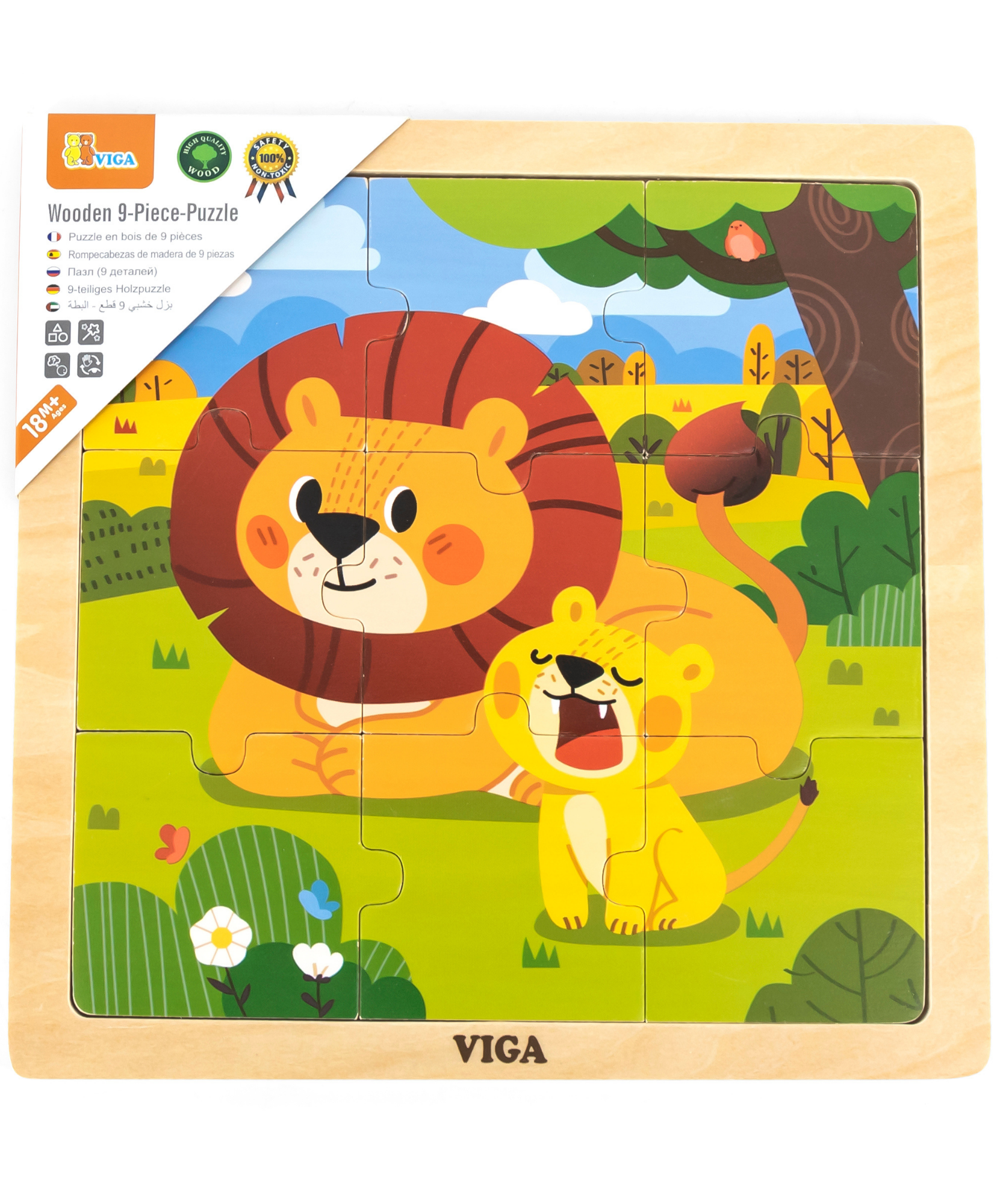 لعبة أحجية الصور المقطوعة فيجا ليون، 9 قطع، لعبة مونتيسوري الخشبية، تنمي المهارات الحسية والإدراكية والحركية الدقيقة، لعبة تعليمية للأطفال غير سامة وصديقة للبيئة، مناسبة للأولاد والبنات من سن 18 شهرًا فما فوق