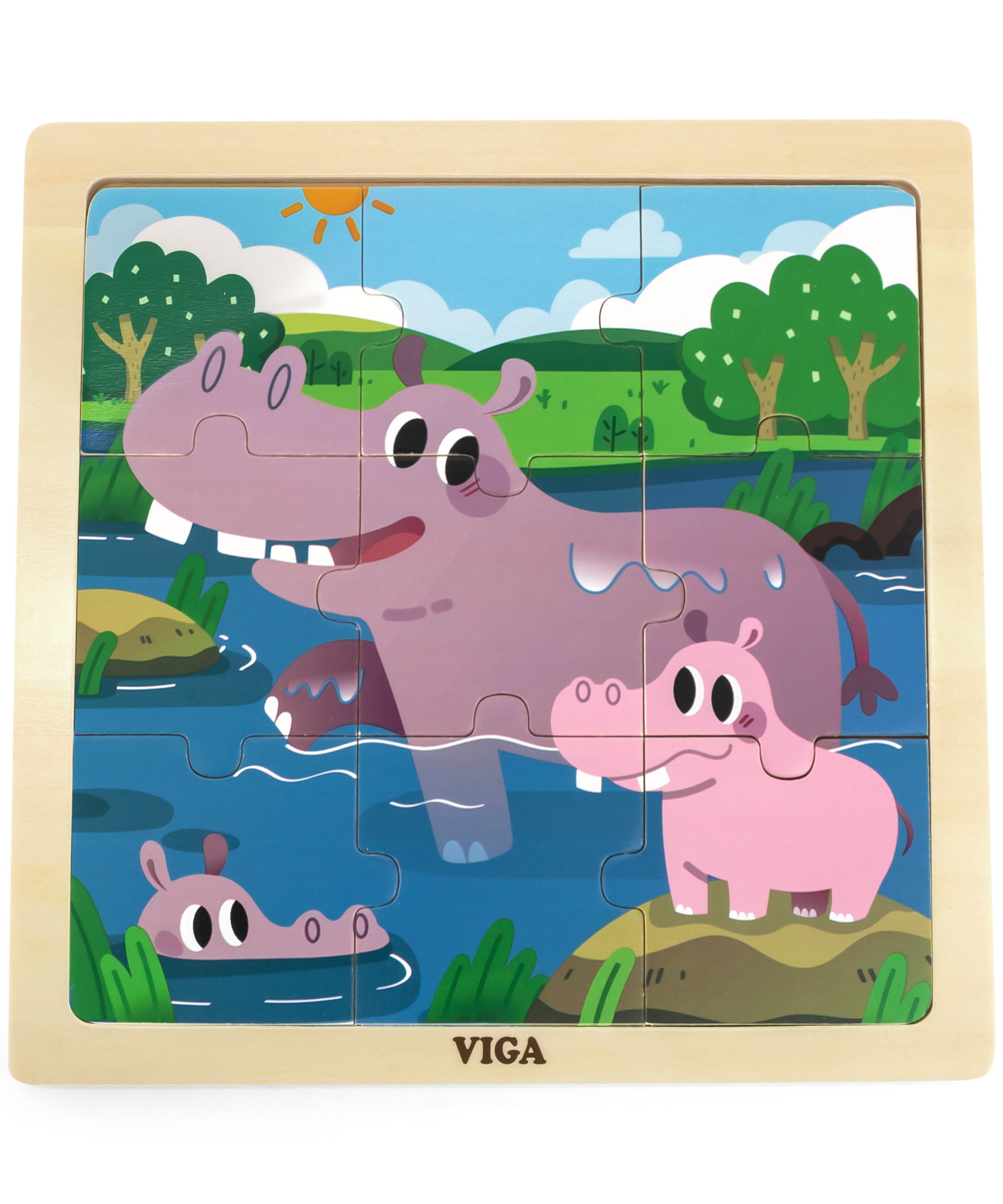 لعبة أحجية الصور المقطوعة فيجا هيبو، 9 قطع، لعبة مونتيسوري الخشبية، تنمي المهارات الحسية والإدراكية والحركية الدقيقة، لعبة تعليمية للأطفال غير سامة وصديقة للبيئة، مناسبة للأولاد والبنات من سن 18 شهرًا فما فوق