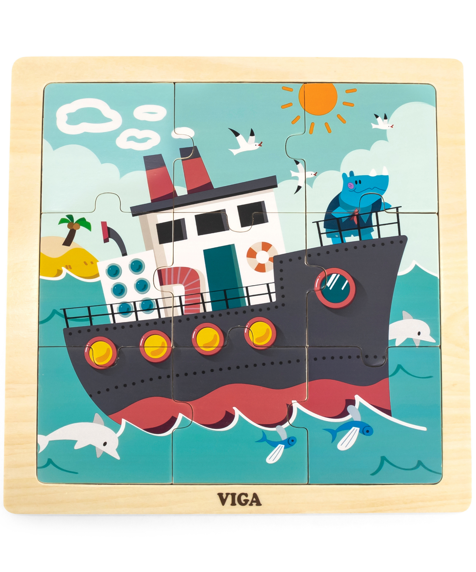 لعبة أحجية الصور المقطوعة "وحيد القرن على متن سفينة" من فيجا، مكونة من 9 قطع، لعبة خشبية من مونتيسوري، تُنمّي المهارات الحسية والإدراكية والحركية الدقيقة، لعبة تعليمية للأطفال غير سامة وصديقة للبيئة، مناسبة للأطفال من سن 18 شهرًا فما فوق