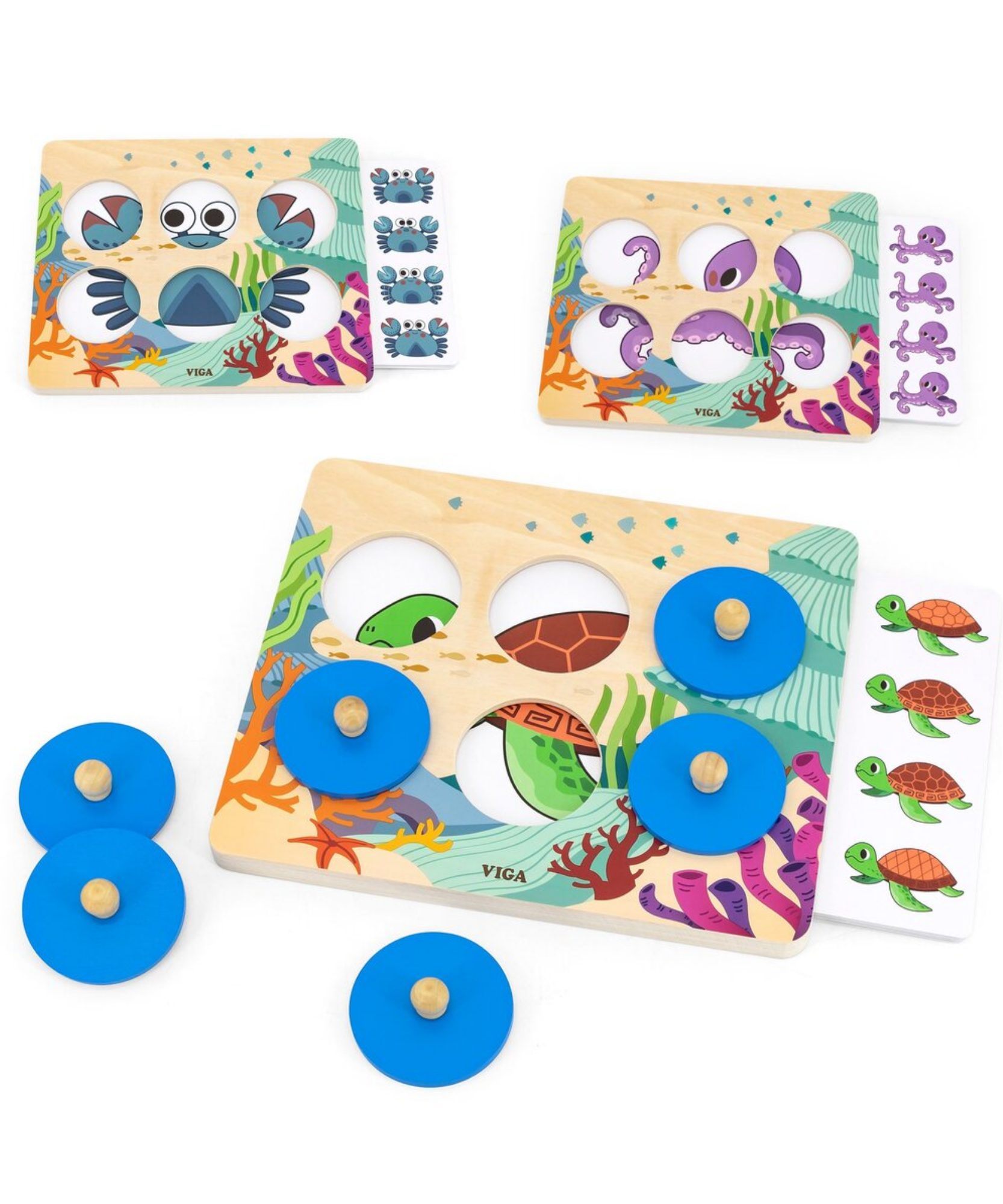 أسرار البحر فيجا، لغز ميكس آند ماتش، 10 قطع بمقبض، لعبة مونتيسوري الخشبية، تنمي المهارات الحسية والإدراكية والحركية الدقيقة، لعبة تعليمية للأطفال غير سامة وصديقة للبيئة، مناسبة للأطفال من سن 3 سنوات فما فوق
