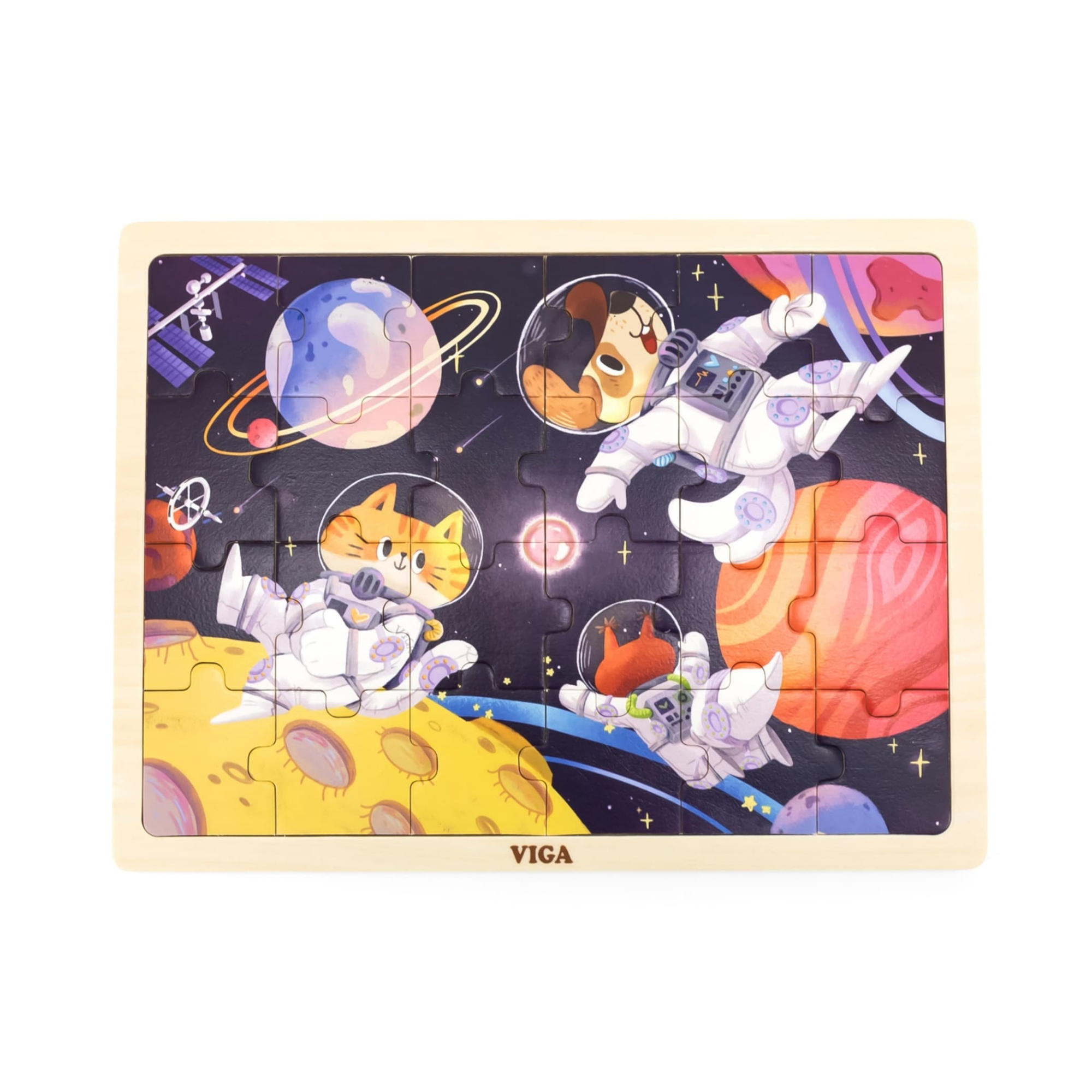 مغامرات فيجا الفضائية، أحجية الصور المقطوعة من 24 قطعة، لعبة مونتيسوري الخشبية، تُنمّي المهارات الحسية والإدراكية والحركية الدقيقة، لعبة تعليمية للأطفال غير سامة وصديقة للبيئة، مناسبة للأطفال من عمر سنتين فما فوق