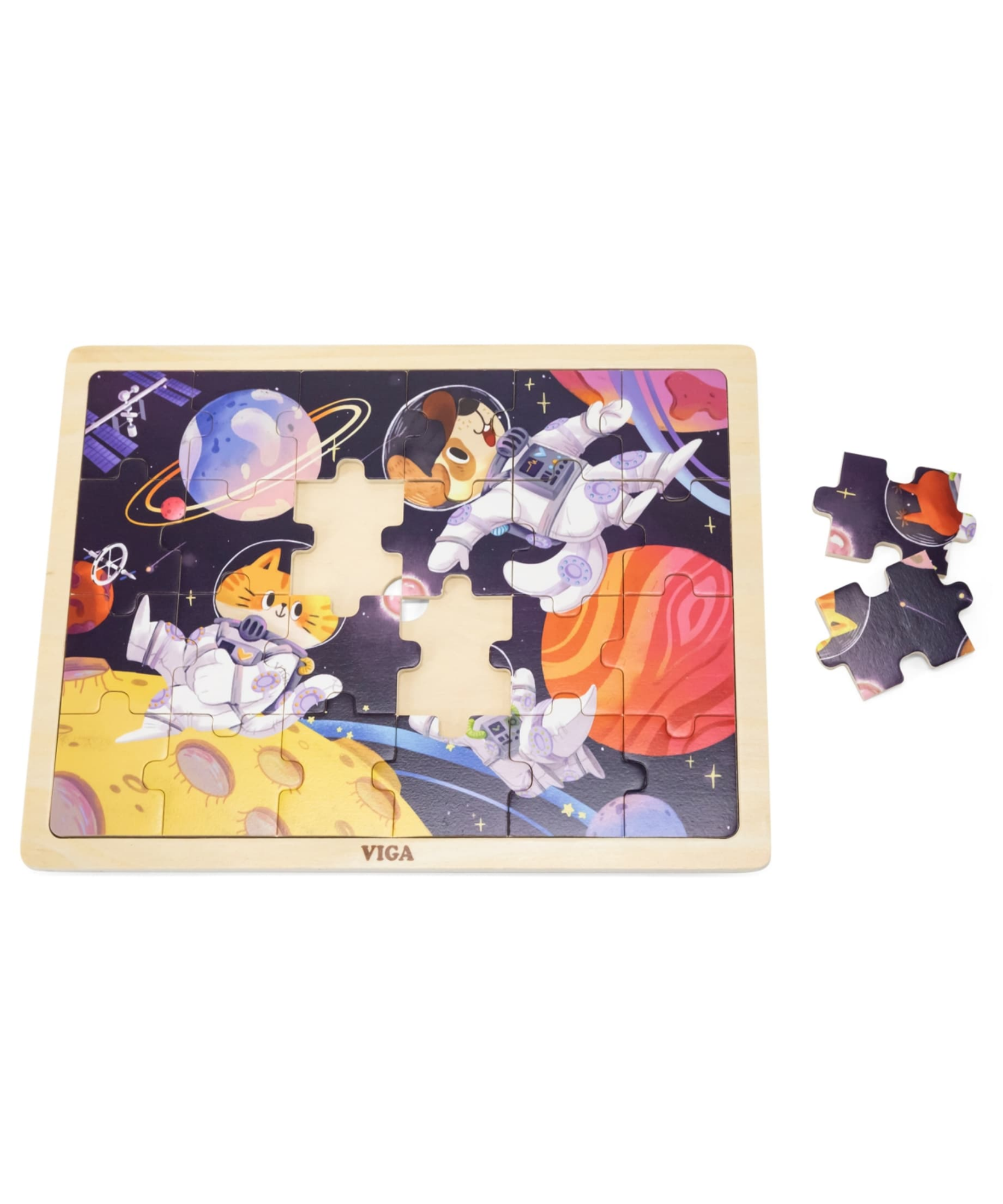 مغامرات فيجا الفضائية، أحجية الصور المقطوعة من 24 قطعة، لعبة مونتيسوري الخشبية، تُنمّي المهارات الحسية والإدراكية والحركية الدقيقة، لعبة تعليمية للأطفال غير سامة وصديقة للبيئة، مناسبة للأطفال من عمر سنتين فما فوق