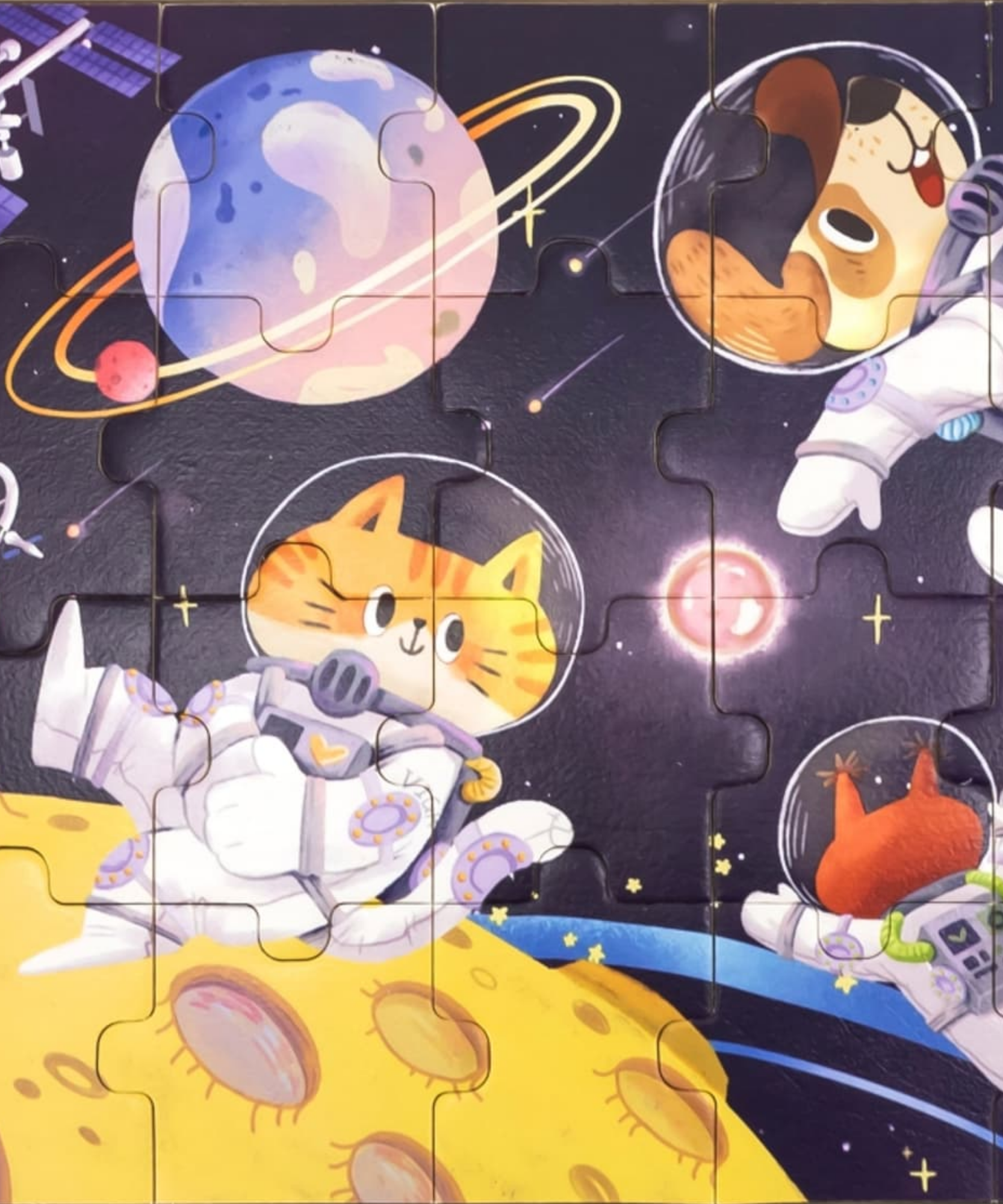 مغامرات فيجا الفضائية، أحجية الصور المقطوعة من 24 قطعة، لعبة مونتيسوري الخشبية، تُنمّي المهارات الحسية والإدراكية والحركية الدقيقة، لعبة تعليمية للأطفال غير سامة وصديقة للبيئة، مناسبة للأطفال من عمر سنتين فما فوق