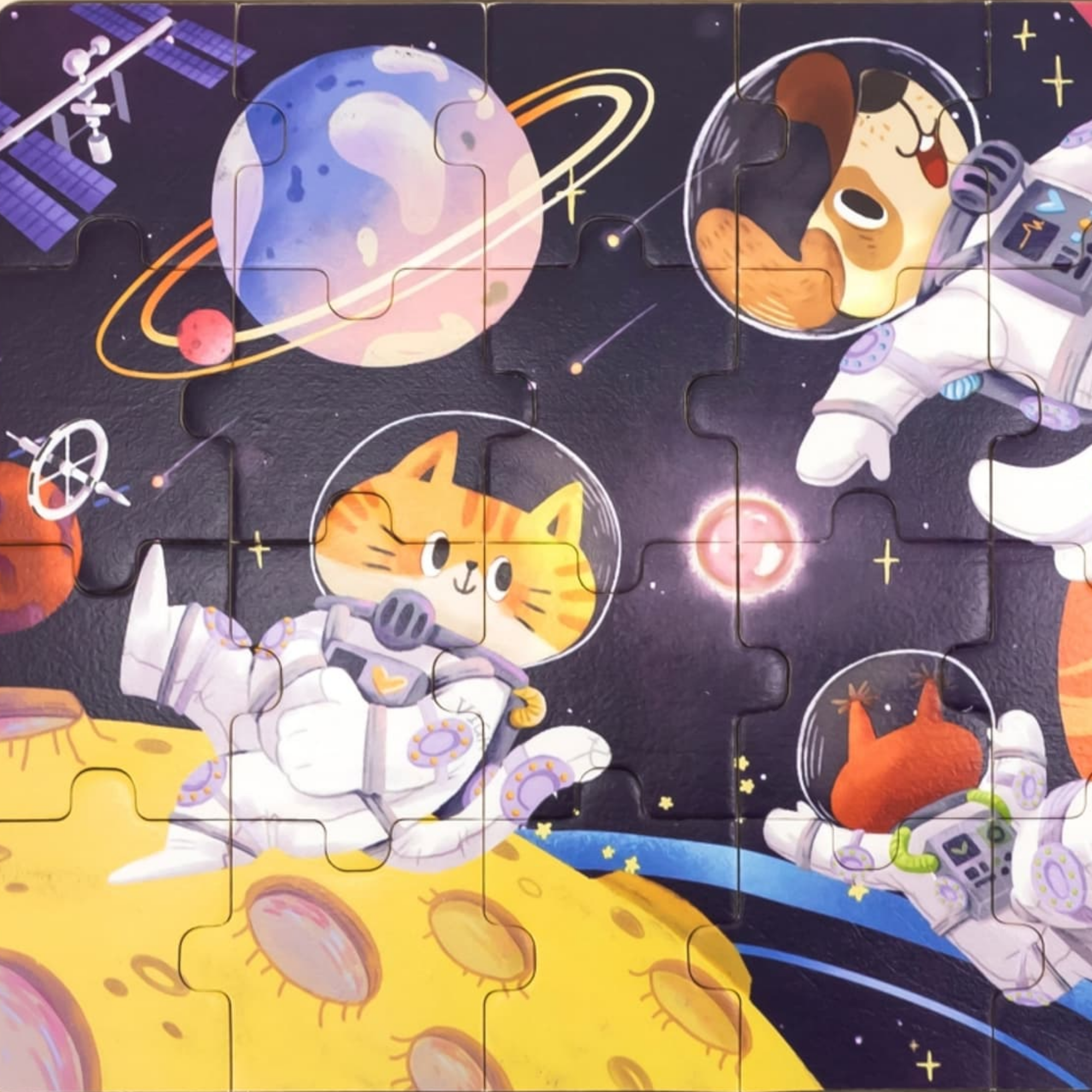 مغامرات فيجا الفضائية، أحجية الصور المقطوعة من 24 قطعة، لعبة مونتيسوري الخشبية، تُنمّي المهارات الحسية والإدراكية والحركية الدقيقة، لعبة تعليمية للأطفال غير سامة وصديقة للبيئة، مناسبة للأطفال من عمر سنتين فما فوق