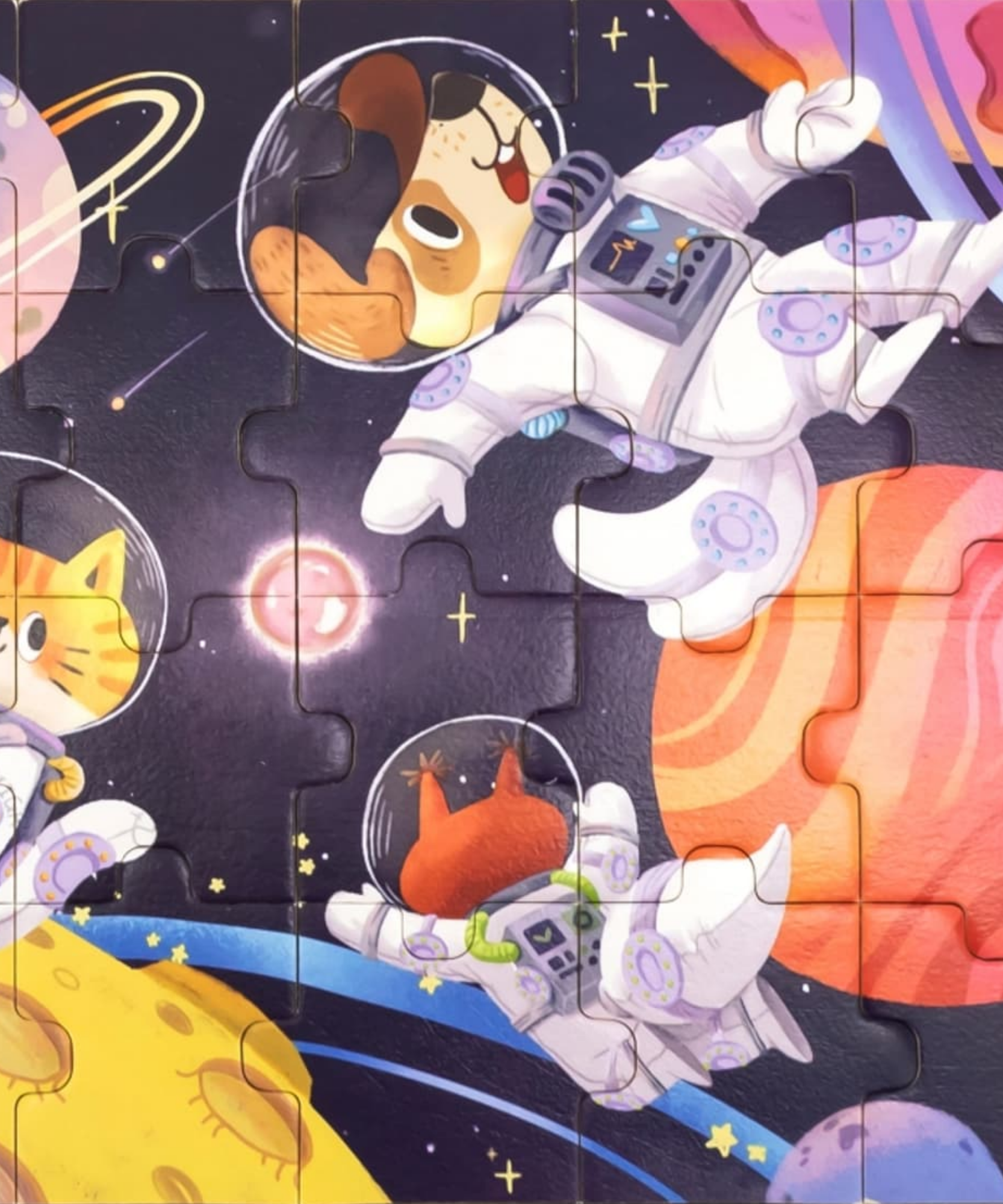 مغامرات فيجا الفضائية، أحجية الصور المقطوعة من 24 قطعة، لعبة مونتيسوري الخشبية، تُنمّي المهارات الحسية والإدراكية والحركية الدقيقة، لعبة تعليمية للأطفال غير سامة وصديقة للبيئة، مناسبة للأطفال من عمر سنتين فما فوق