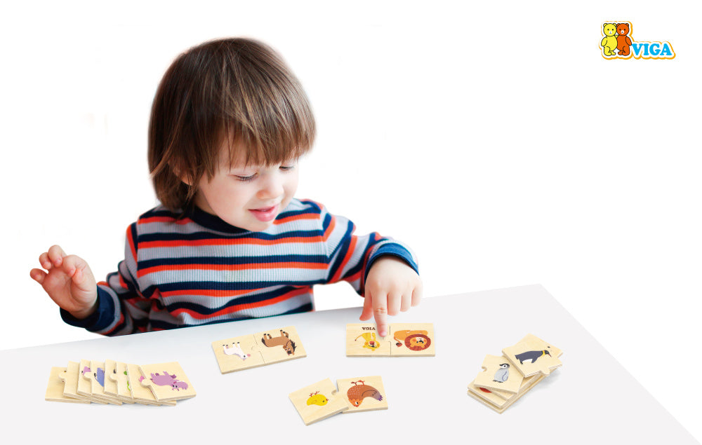 Viga Mom & Baby, 24 Piece Mix & Match Puzzle, Montessori Wooden Toy, Develops Sensory, Cognitive & Fine Motor Skills, Non-Toxic & Eco-friendly Kids Educational Toy, Suitable for Children Aged 18M+