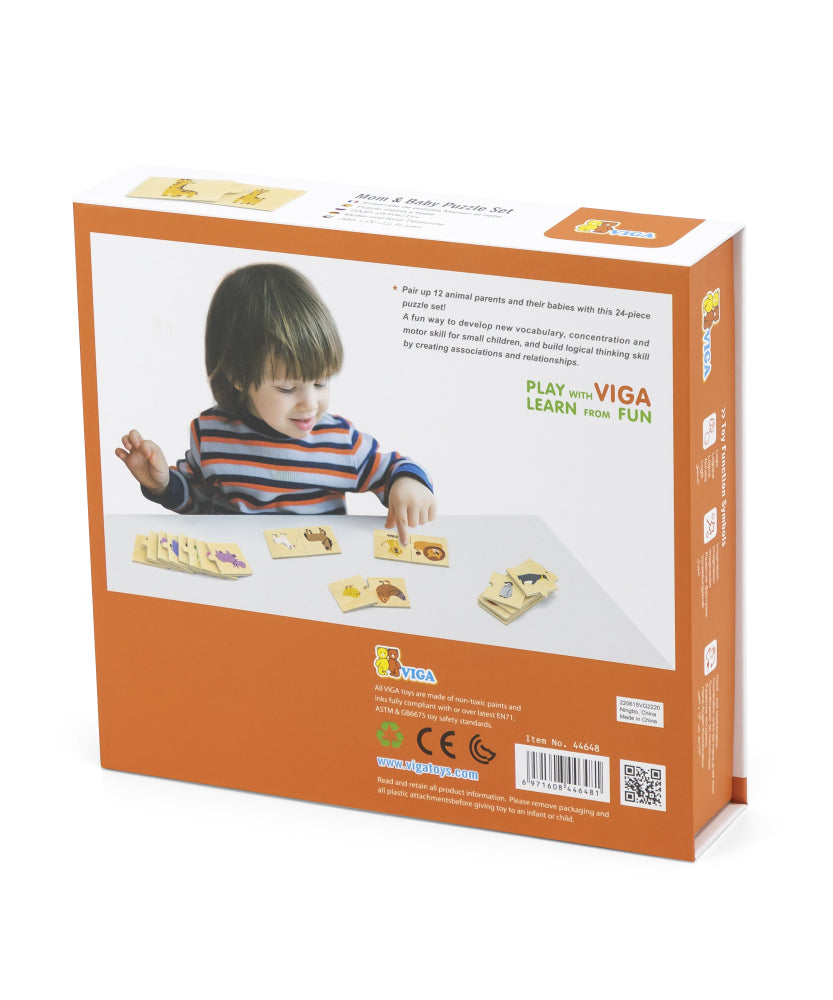 Viga Mom & Baby, 24 Piece Mix & Match Puzzle, Montessori Wooden Toy, Develops Sensory, Cognitive & Fine Motor Skills, Non-Toxic & Eco-friendly Kids Educational Toy, Suitable for Children Aged 18M+