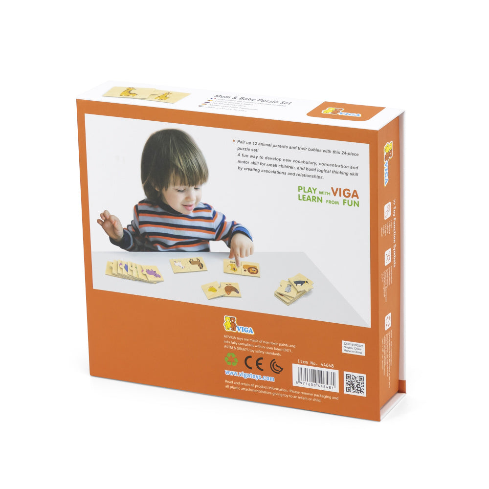 Viga Mom & Baby, 24 Piece Mix & Match Puzzle, Montessori Wooden Toy, Develops Sensory, Cognitive & Fine Motor Skills, Non-Toxic & Eco-friendly Kids Educational Toy, Suitable for Children Aged 18M+