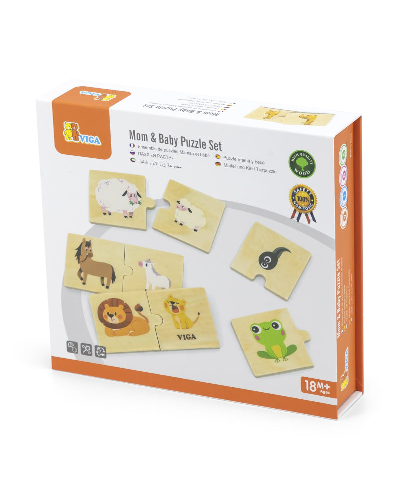 Viga Mom & Baby, 24 Piece Mix & Match Puzzle, Montessori Wooden Toy, Develops Sensory, Cognitive & Fine Motor Skills, Non-Toxic & Eco-friendly Kids Educational Toy, Suitable for Children Aged 18M+