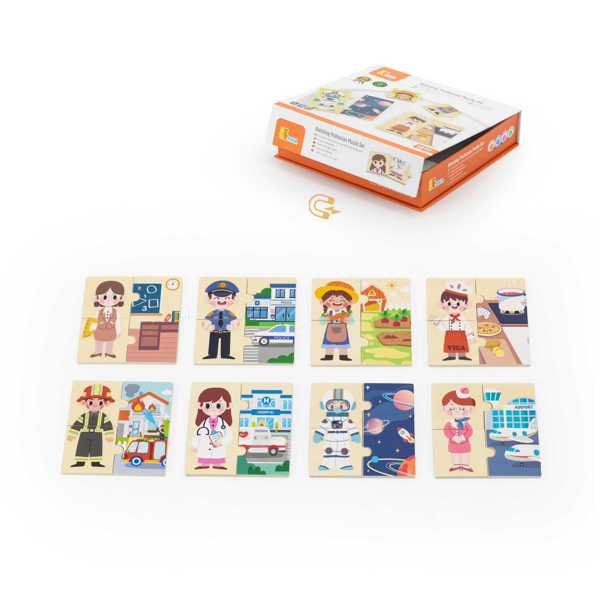 لعبة أحجية فيجا بروفيشن، 32 قطعة، لعبة مونتيسوري خشبية، تُنمّي المهارات الحسية والإدراكية والحركية الدقيقة، غير سامة وصديقة للبيئة، مناسبة للأطفال من سن 18 شهرًا فما فوق