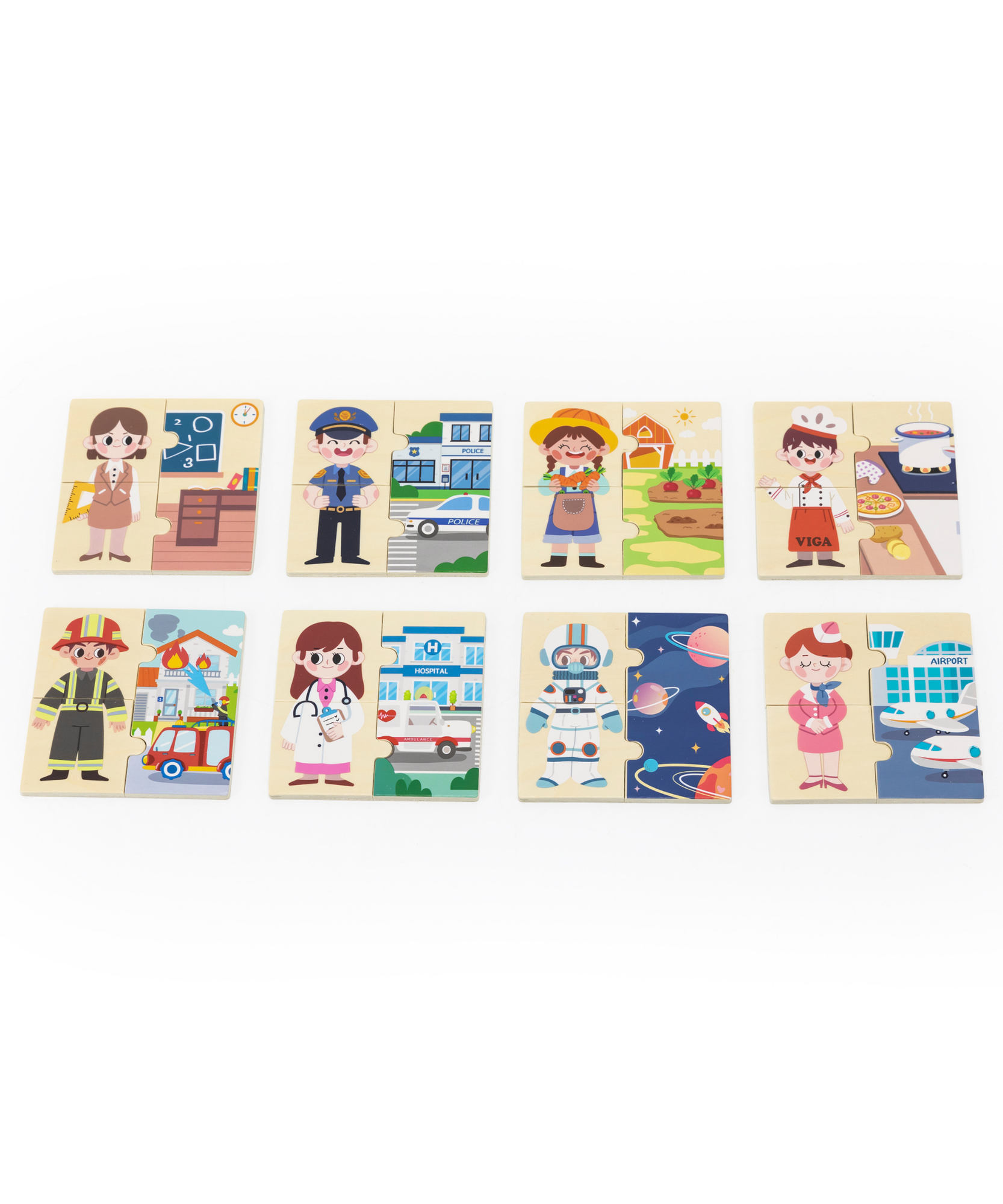 Viga Profession, 32 Piece Mix & Match Puzzle, Montessori Wooden Toy, Develops Sensory, Cognitive & Fine Motor Skills, Non-Toxic & Eco-friendly Kids Educational Toy, Suitable for Children Aged 18M+