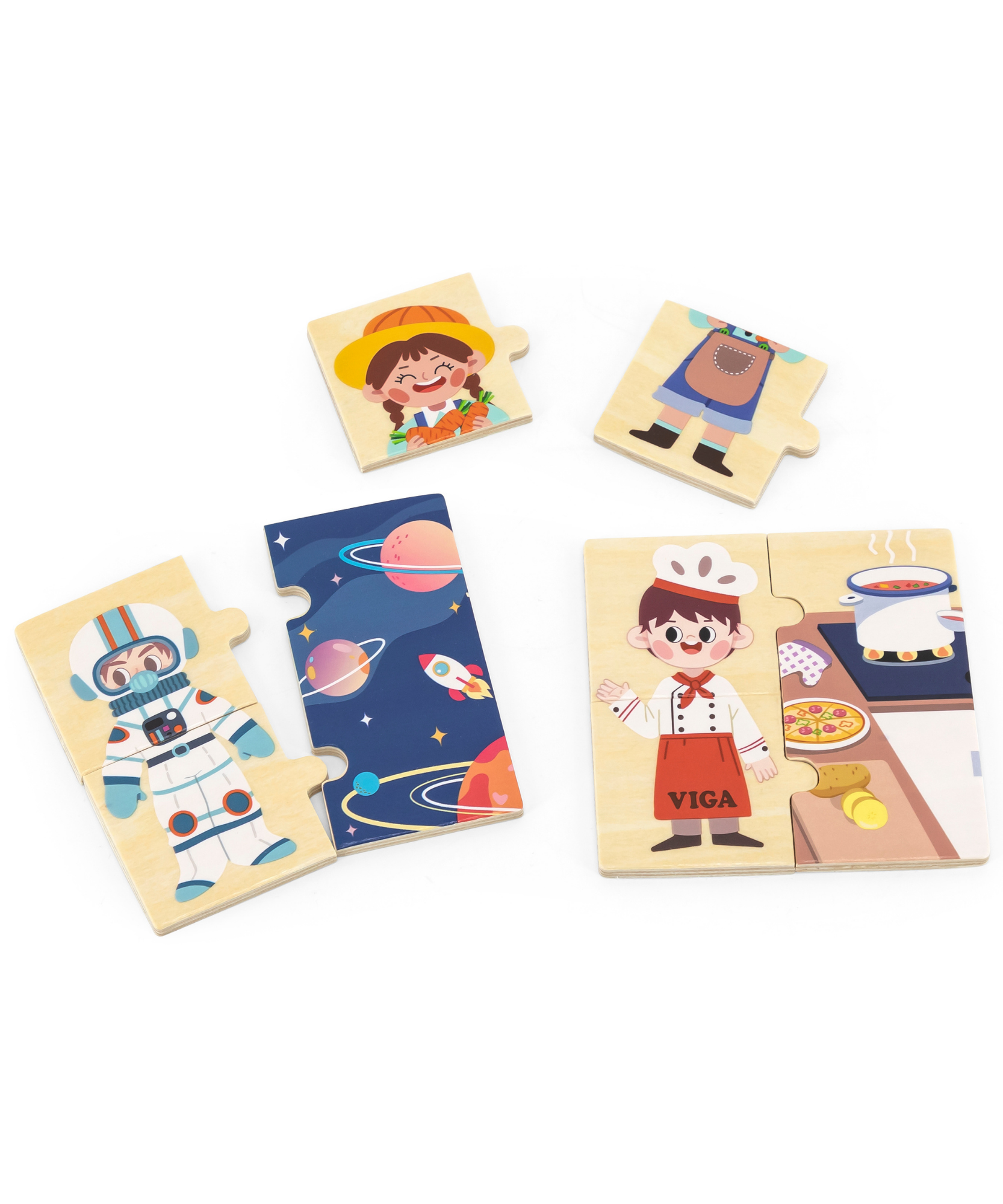 Viga Profession, 32 Piece Mix & Match Puzzle, Montessori Wooden Toy, Develops Sensory, Cognitive & Fine Motor Skills, Non-Toxic & Eco-friendly Kids Educational Toy, Suitable for Children Aged 18M+