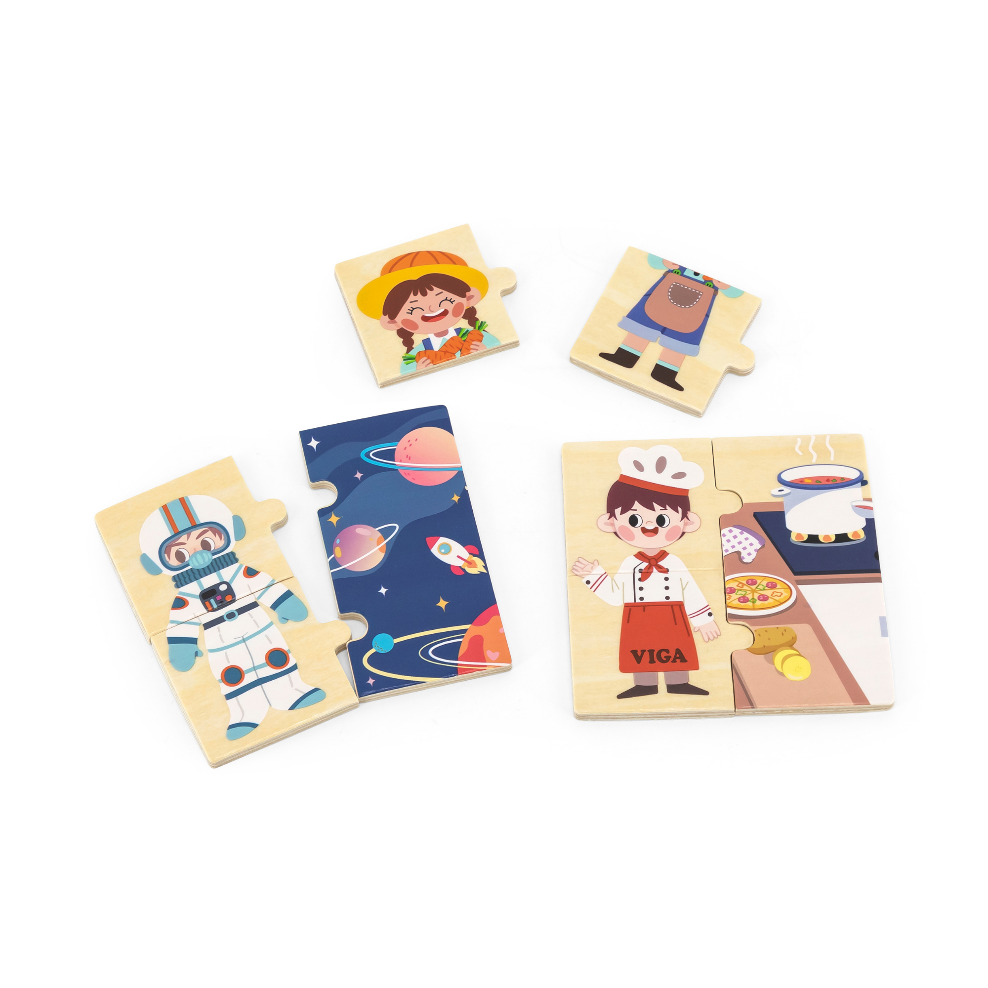 Viga Profession, 32 Piece Mix & Match Puzzle, Montessori Wooden Toy, Develops Sensory, Cognitive & Fine Motor Skills, Non-Toxic & Eco-friendly Kids Educational Toy, Suitable for Children Aged 18M+