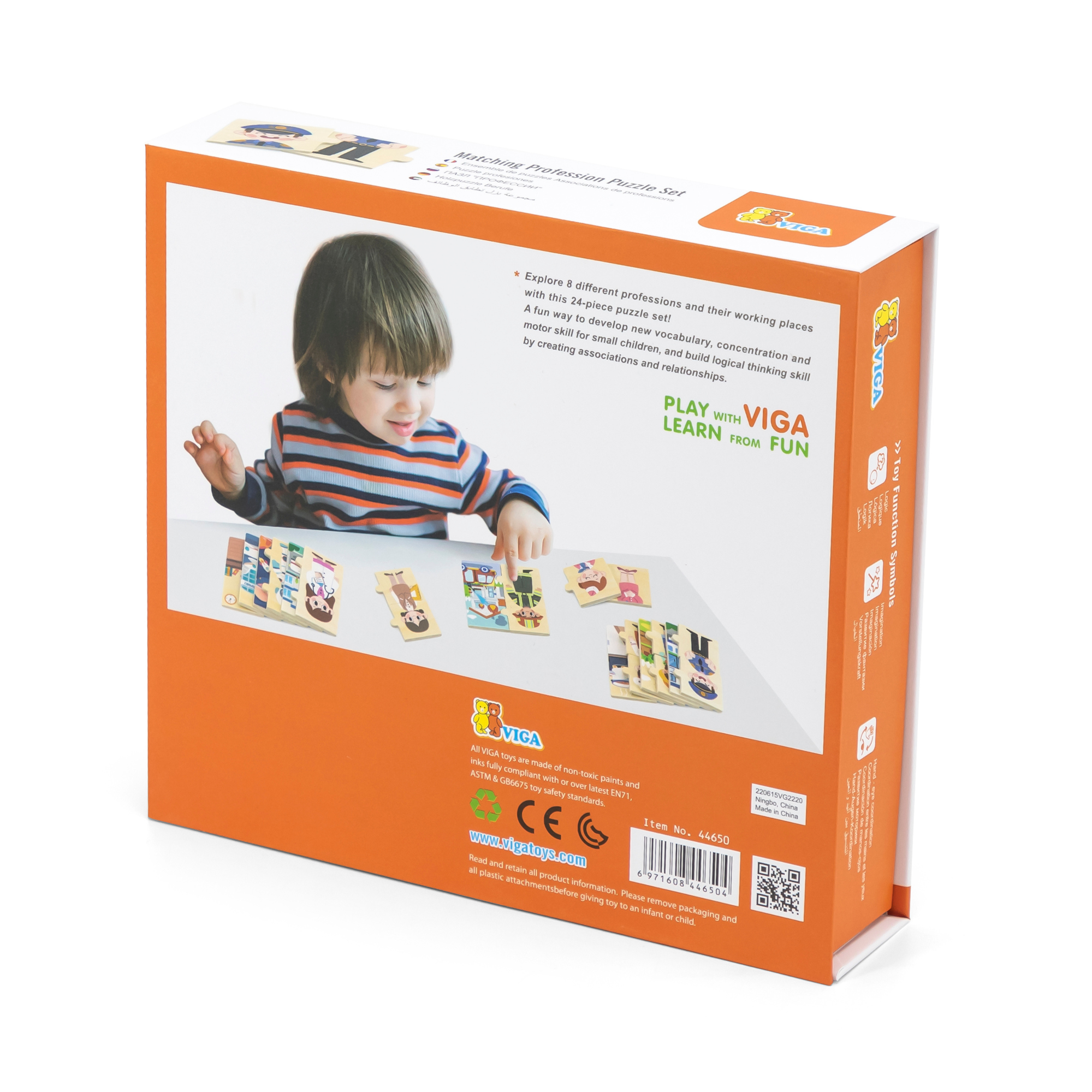 Viga Profession, 32 Piece Mix & Match Puzzle, Montessori Wooden Toy, Develops Sensory, Cognitive & Fine Motor Skills, Non-Toxic & Eco-friendly Kids Educational Toy, Suitable for Children Aged 18M+