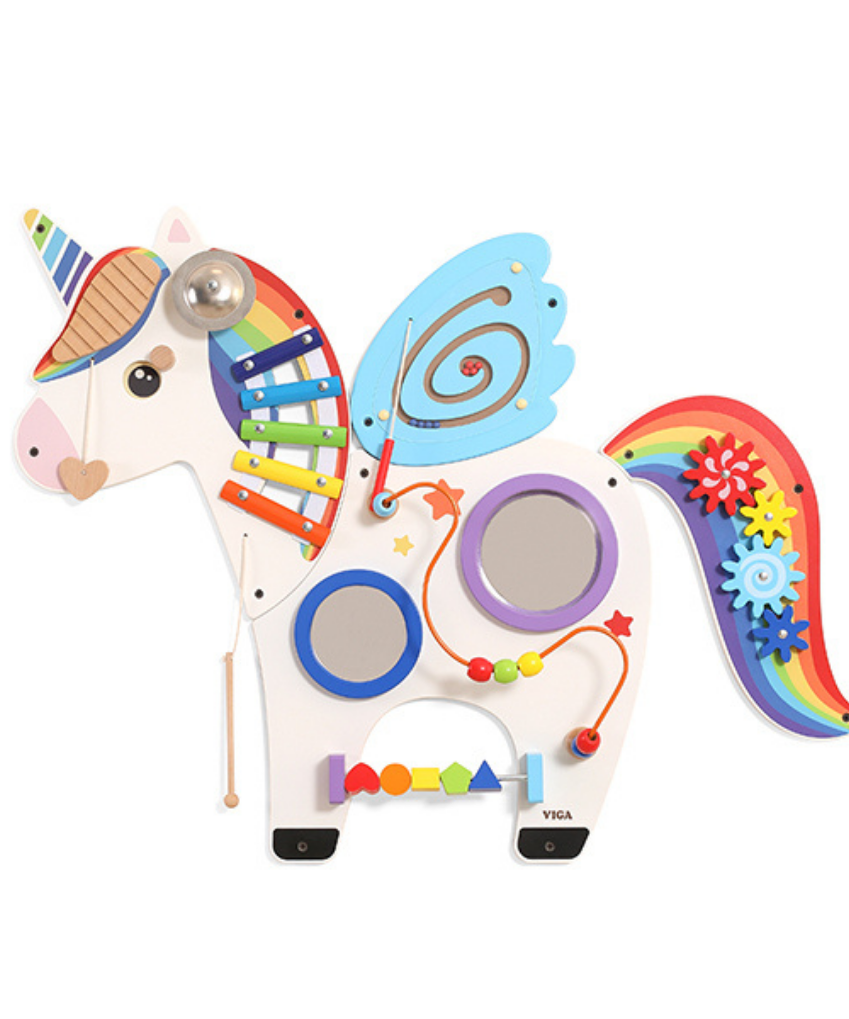 لعبة حائط حسية على شكل وحيد القرن من فيجا، لوحة خشبية متعددة الأنشطة من مونتيسوري مع تروس ومتاهة من الخرز وإكسيليفون، تُنمّي المهارات الحركية والتعلم العاطفي، صديقة للبيئة وغير سامة، للأعمار من 18 شهرًا فما فوق