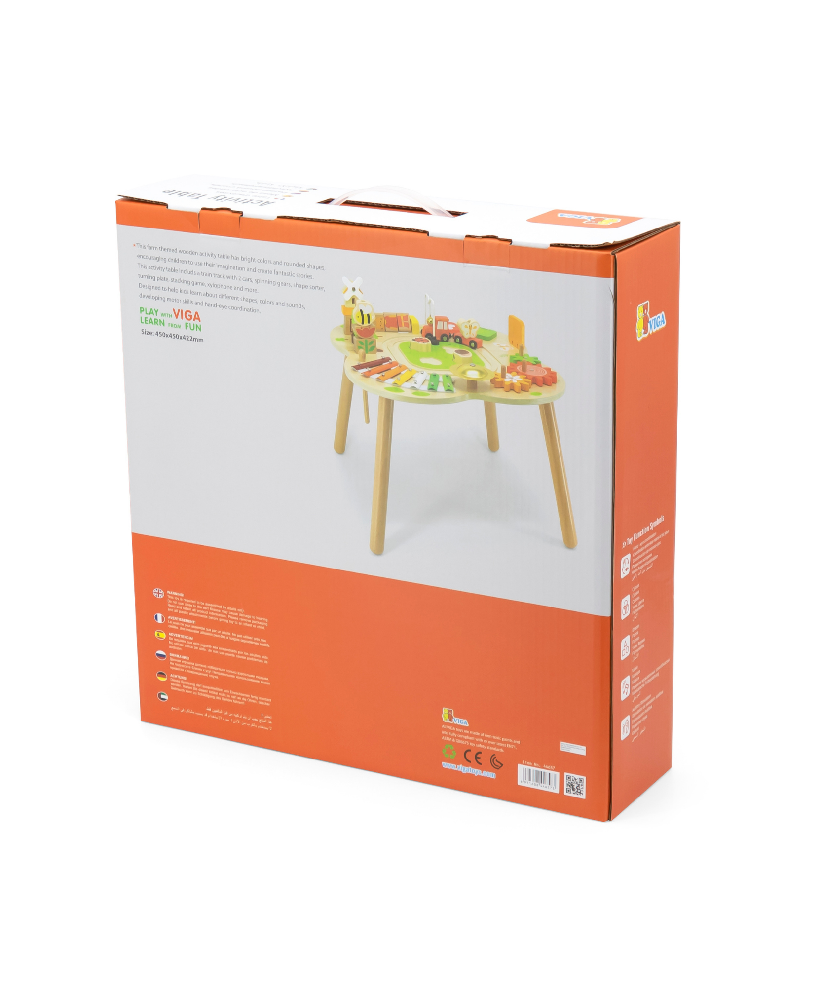 VIGA Farm-Themed Wooden Activity Table, Montessori Educational Toy with Train Track, Gears, Shape Sorter & Xylophone, Develops Fine Motor Skills, Logic & Creativity, for Boys & Girls Ages 18M+