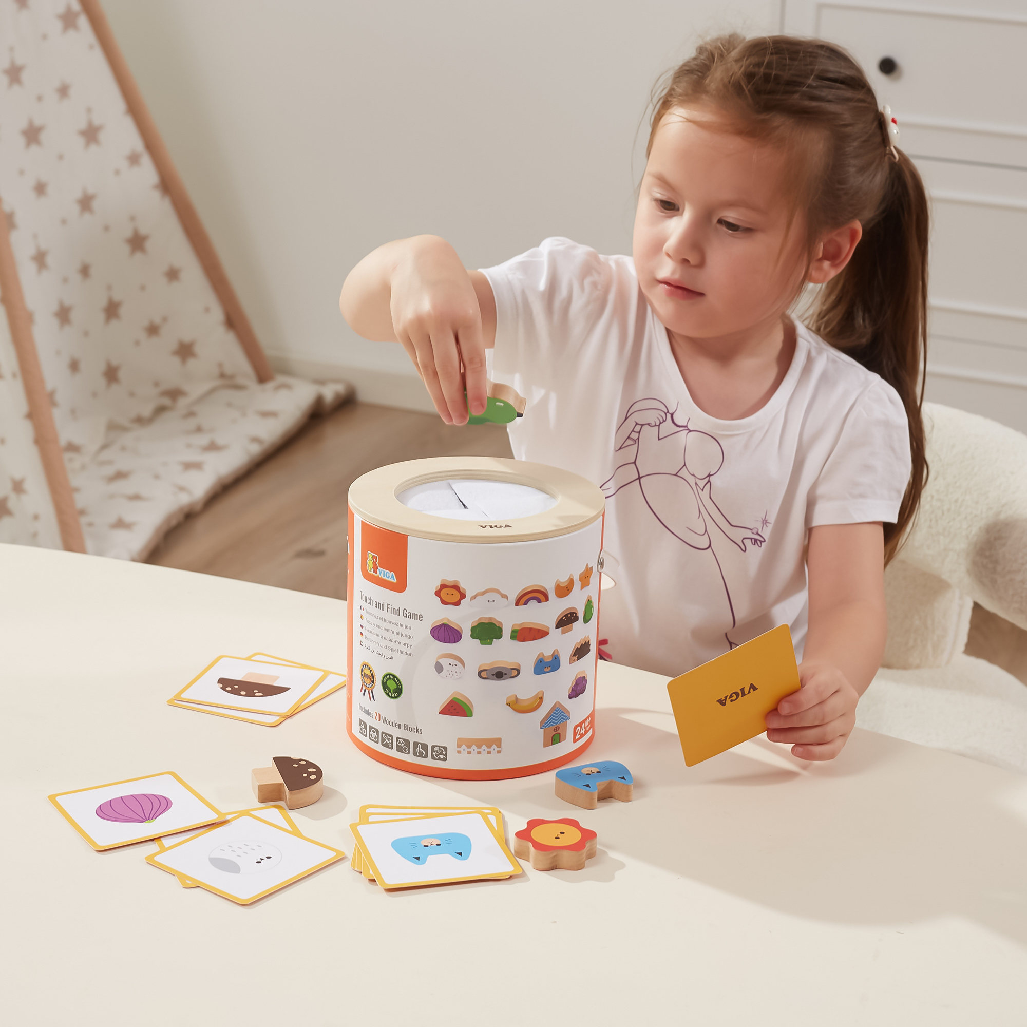 Viga Touch & Find, 20 Piece Matching Puzzle, Montessori Wooden Toy, Develops Sensory, Cognitive & Fine Motor Skills, Non-Toxic & Eco-friendly Kids Educational Toy, Suitable for Children Aged 3Y+