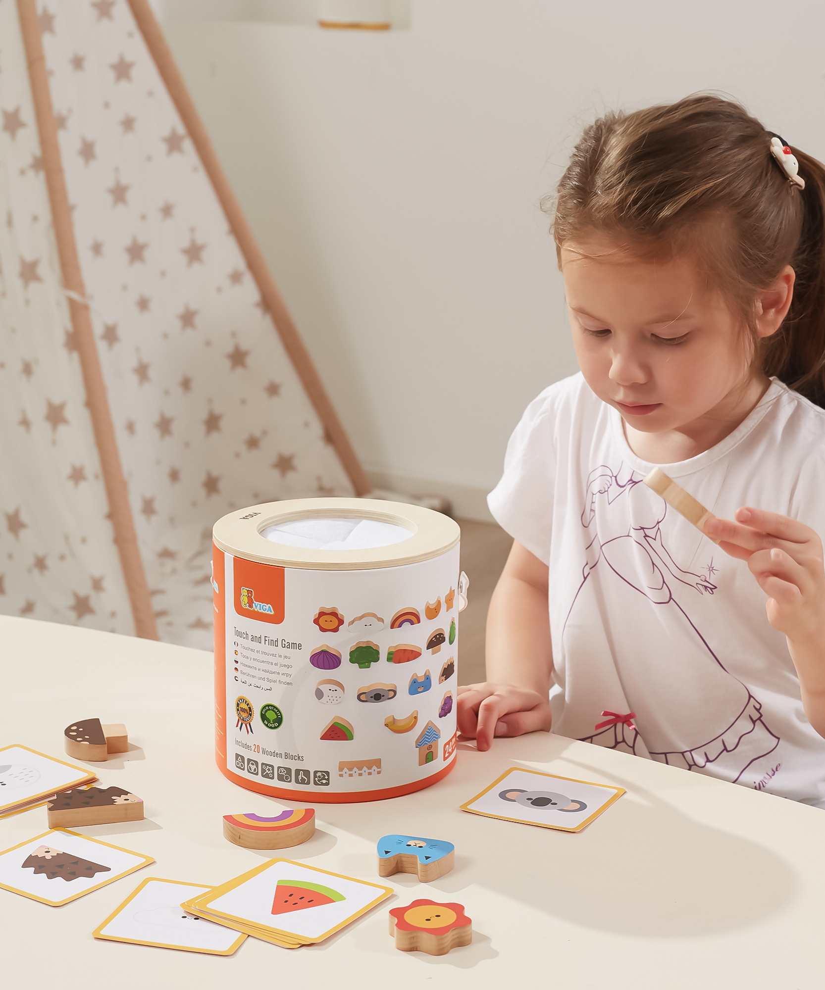 Viga Touch & Find, 20 Piece Matching Puzzle, Montessori Wooden Toy, Develops Sensory, Cognitive & Fine Motor Skills, Non-Toxic & Eco-friendly Kids Educational Toy, Suitable for Children Aged 3Y+