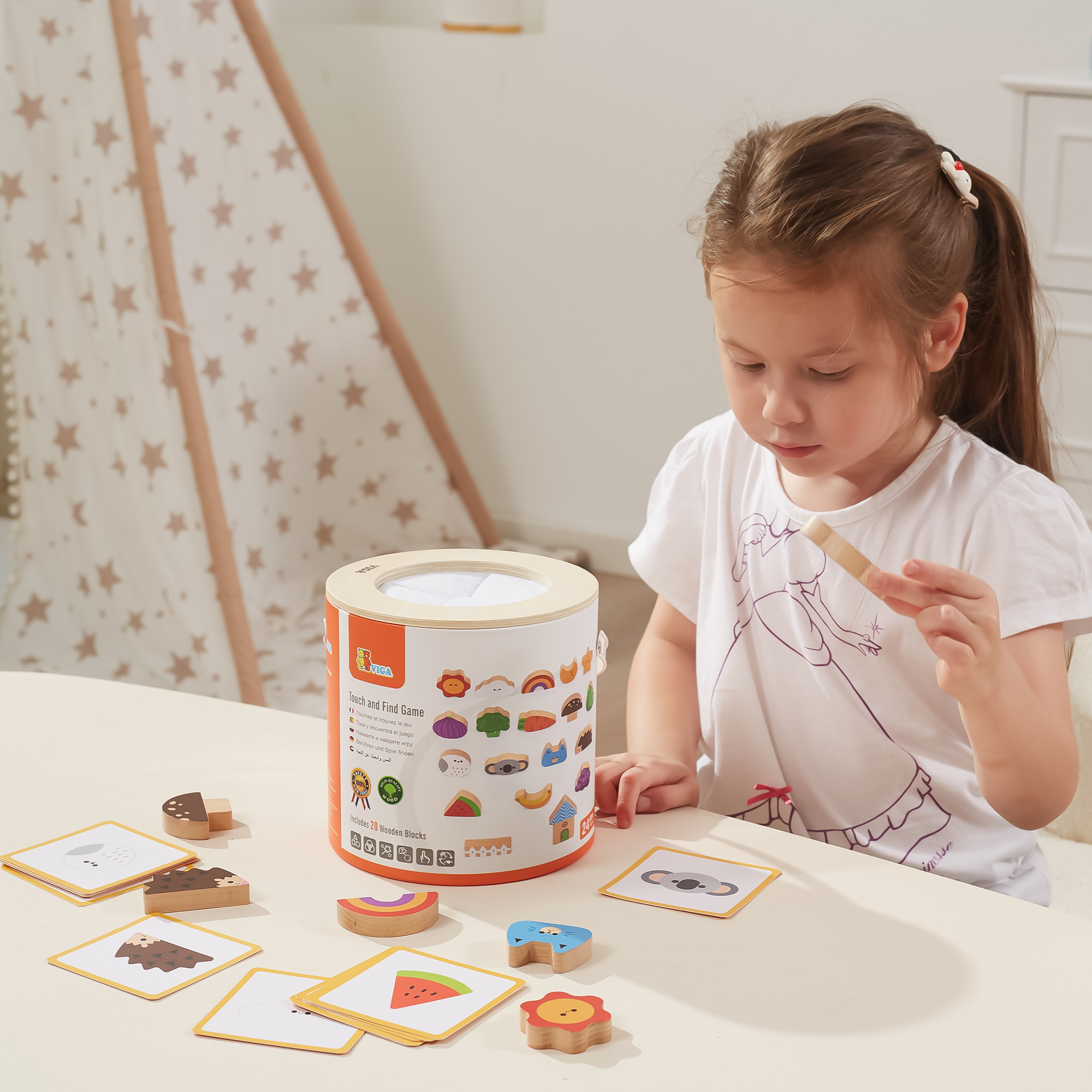 Viga Touch & Find, 20 Piece Matching Puzzle, Montessori Wooden Toy, Develops Sensory, Cognitive & Fine Motor Skills, Non-Toxic & Eco-friendly Kids Educational Toy, Suitable for Children Aged 3Y+