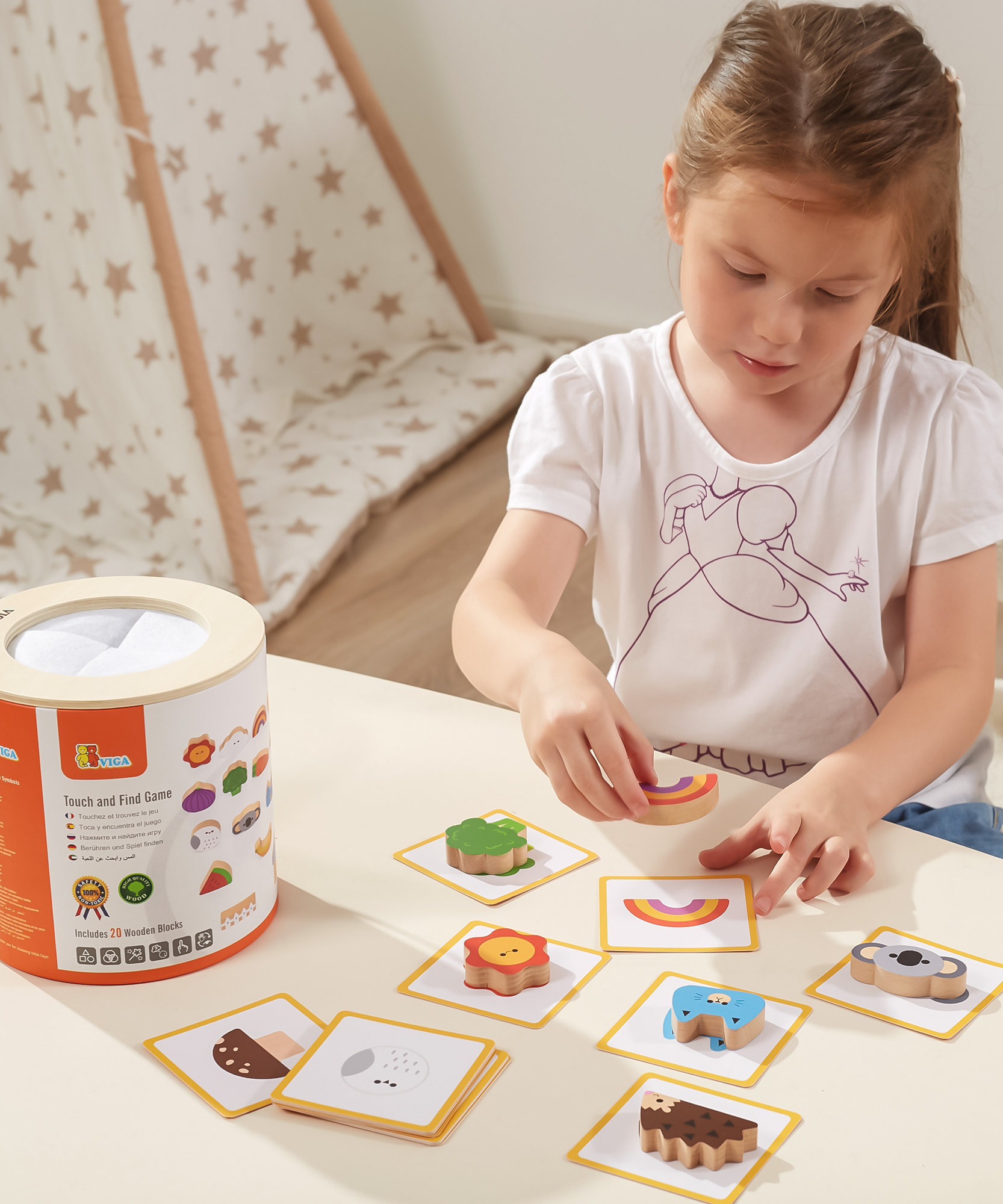 Viga Touch & Find, 20 Piece Matching Puzzle, Montessori Wooden Toy, Develops Sensory, Cognitive & Fine Motor Skills, Non-Toxic & Eco-friendly Kids Educational Toy, Suitable for Children Aged 3Y+