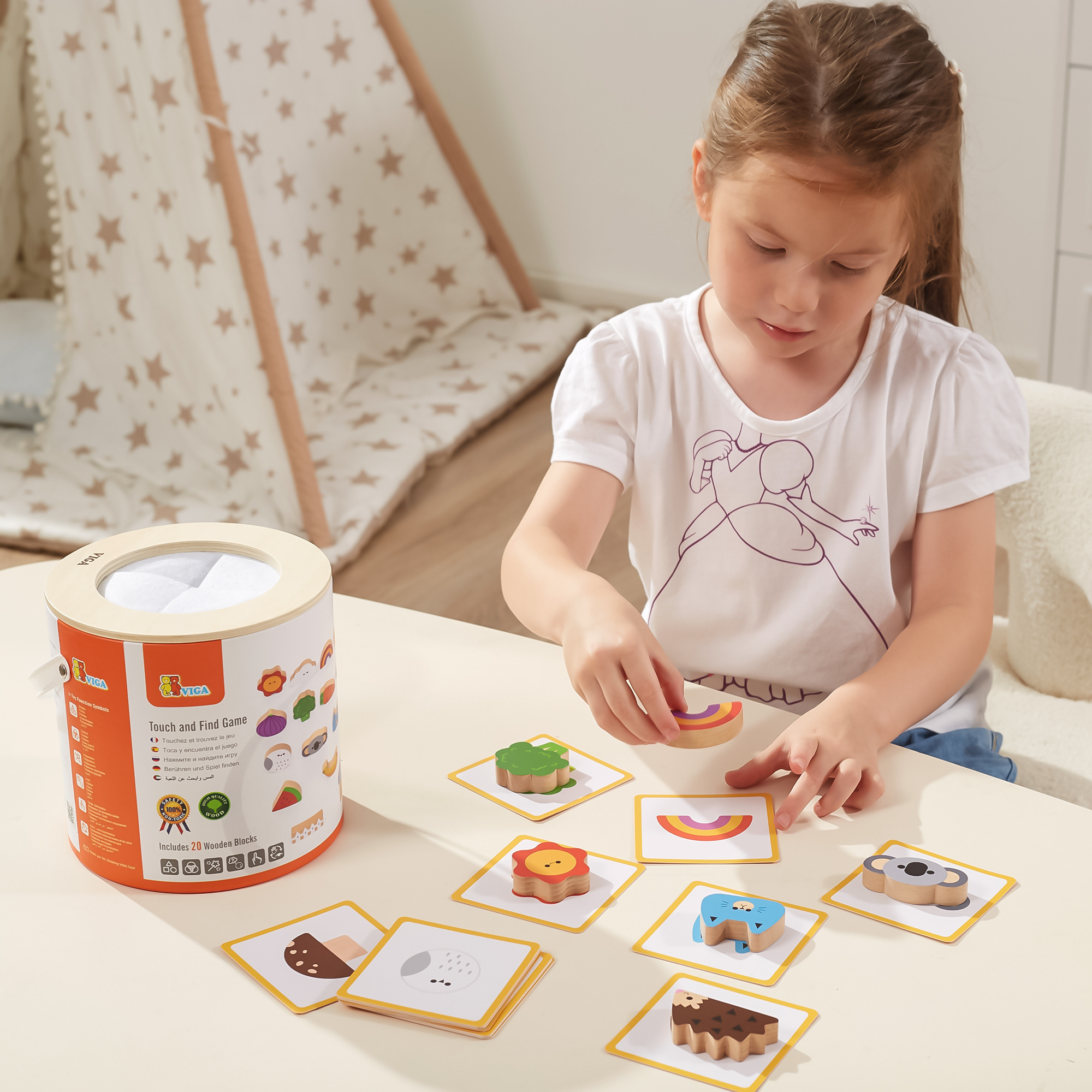 Viga Touch & Find, 20 Piece Matching Puzzle, Montessori Wooden Toy, Develops Sensory, Cognitive & Fine Motor Skills, Non-Toxic & Eco-friendly Kids Educational Toy, Suitable for Children Aged 3Y+