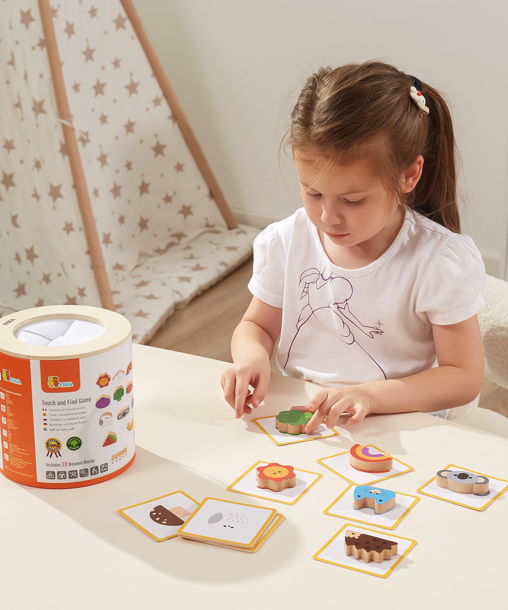 Viga Touch & Find, 20 Piece Matching Puzzle, Montessori Wooden Toy, Develops Sensory, Cognitive & Fine Motor Skills, Non-Toxic & Eco-friendly Kids Educational Toy, Suitable for Children Aged 3Y+