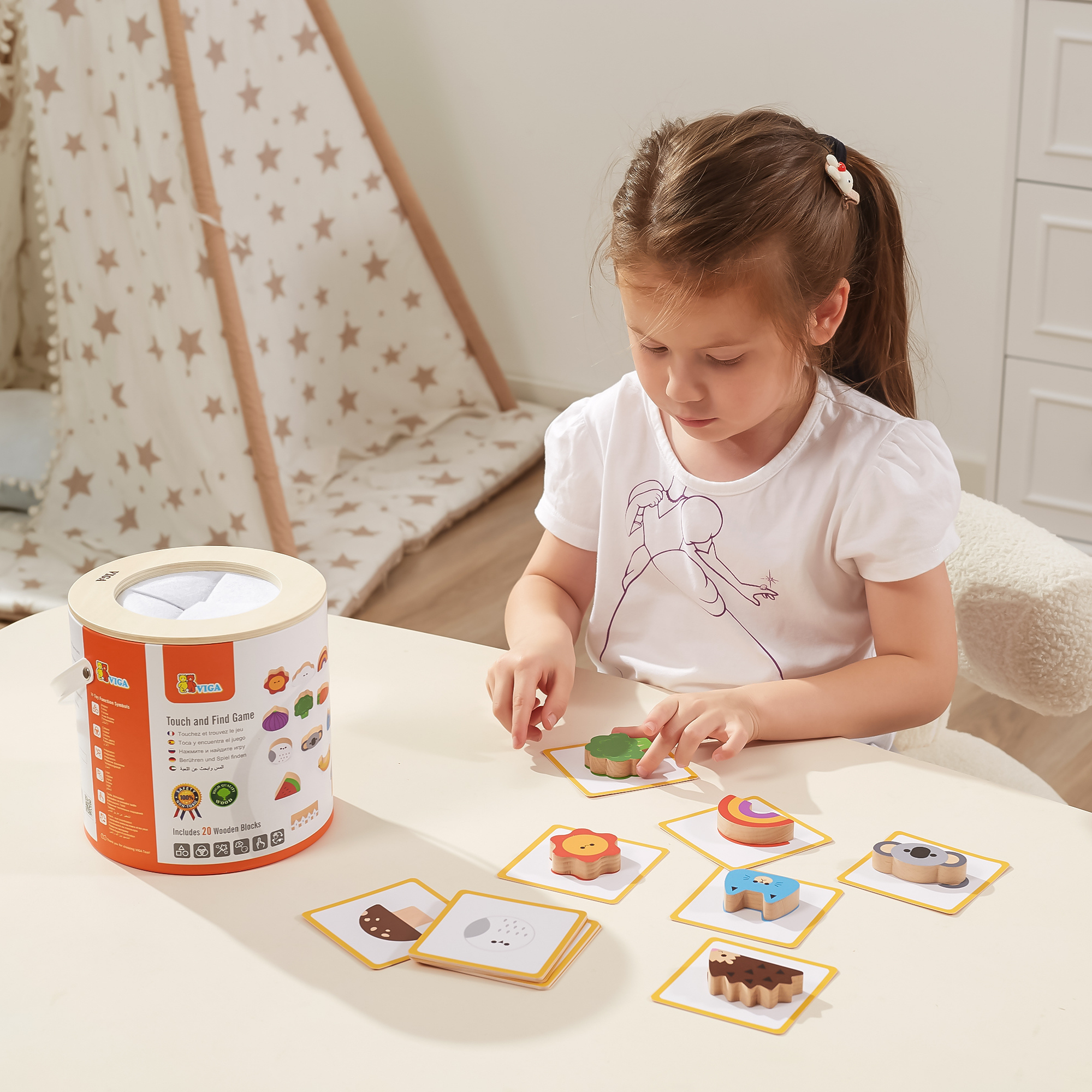 Viga Touch & Find, 20 Piece Matching Puzzle, Montessori Wooden Toy, Develops Sensory, Cognitive & Fine Motor Skills, Non-Toxic & Eco-friendly Kids Educational Toy, Suitable for Children Aged 3Y+