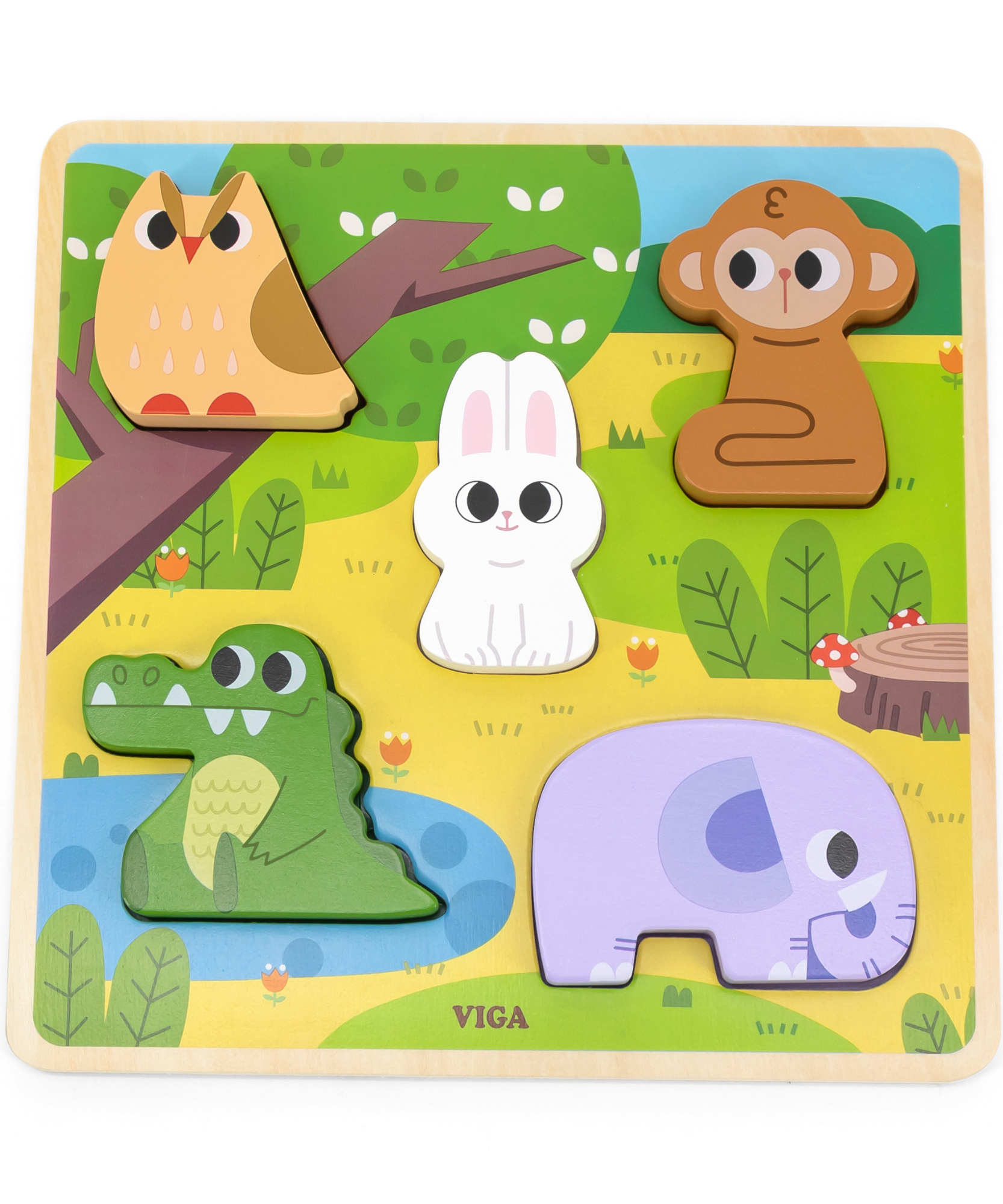 Viga Forest, 5 Piece Block Puzzle, Montessori Wooden Toy, Develops Sensory, Cognitive & Fine Motor Skills, Non-Toxic & Eco-friendly Kids Educational Toy, Suitable for Boys and Girls Aged 18M+