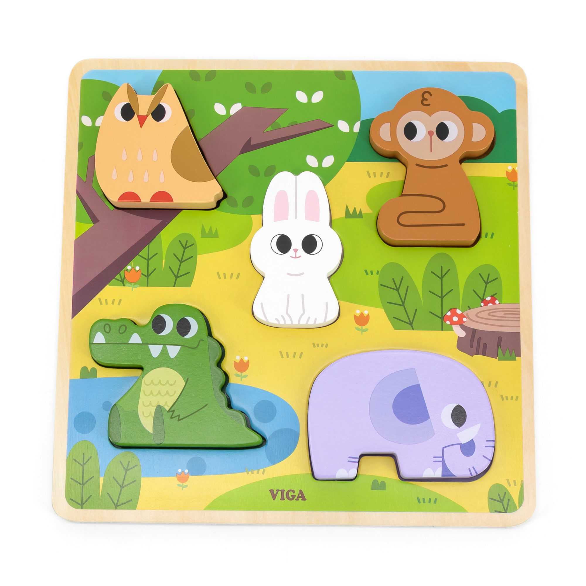 Viga Forest, 5 Piece Block Puzzle, Montessori Wooden Toy, Develops Sensory, Cognitive & Fine Motor Skills, Non-Toxic & Eco-friendly Kids Educational Toy, Suitable for Boys and Girls Aged 18M+