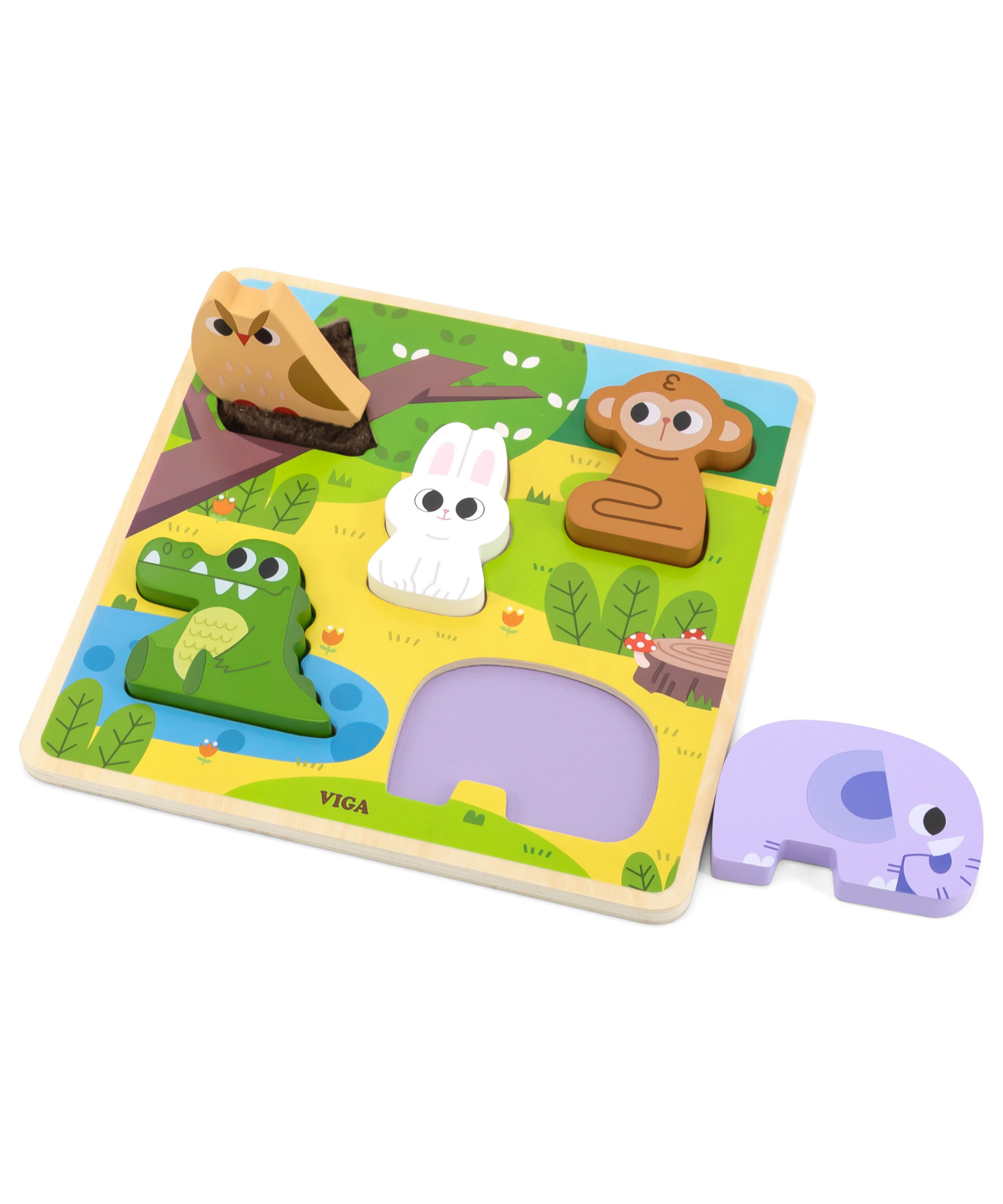 Viga Forest, 5 Piece Block Puzzle, Montessori Wooden Toy, Develops Sensory, Cognitive & Fine Motor Skills, Non-Toxic & Eco-friendly Kids Educational Toy, Suitable for Boys and Girls Aged 18M+