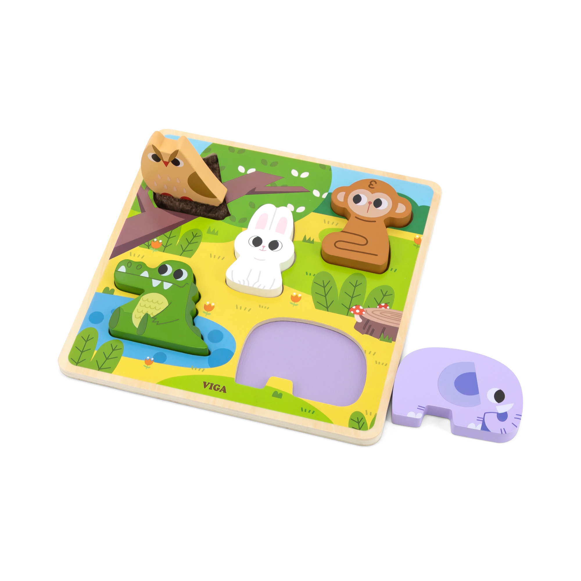 Viga Forest, 5 Piece Block Puzzle, Montessori Wooden Toy, Develops Sensory, Cognitive & Fine Motor Skills, Non-Toxic & Eco-friendly Kids Educational Toy, Suitable for Boys and Girls Aged 18M+