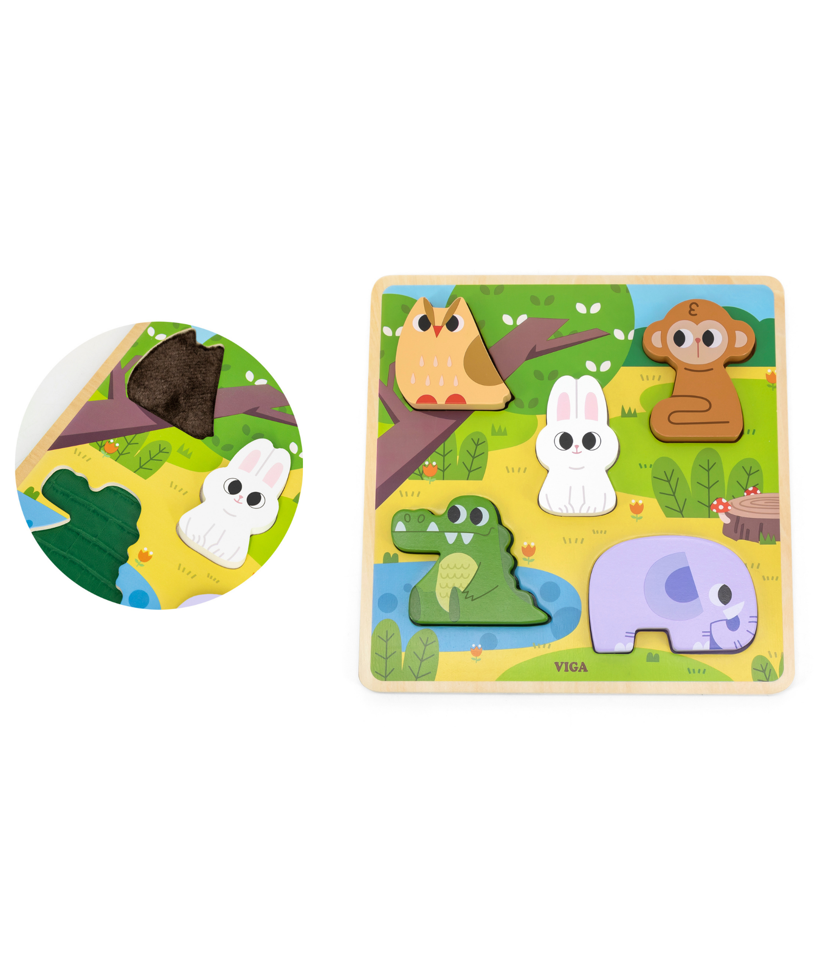 Viga Forest, 5 Piece Block Puzzle, Montessori Wooden Toy, Develops Sensory, Cognitive & Fine Motor Skills, Non-Toxic & Eco-friendly Kids Educational Toy, Suitable for Boys and Girls Aged 18M+