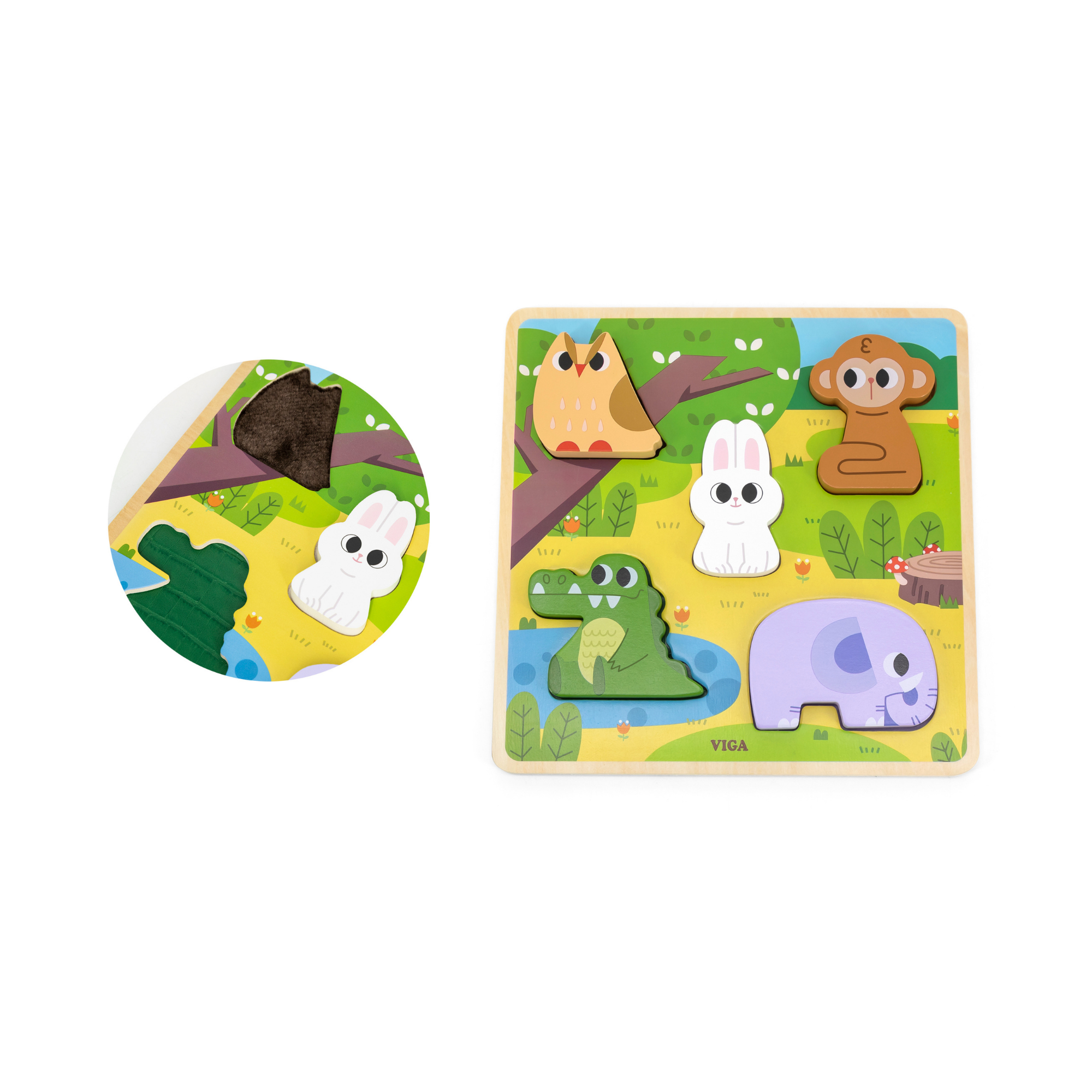 Viga Forest, 5 Piece Block Puzzle, Montessori Wooden Toy, Develops Sensory, Cognitive & Fine Motor Skills, Non-Toxic & Eco-friendly Kids Educational Toy, Suitable for Boys and Girls Aged 18M+