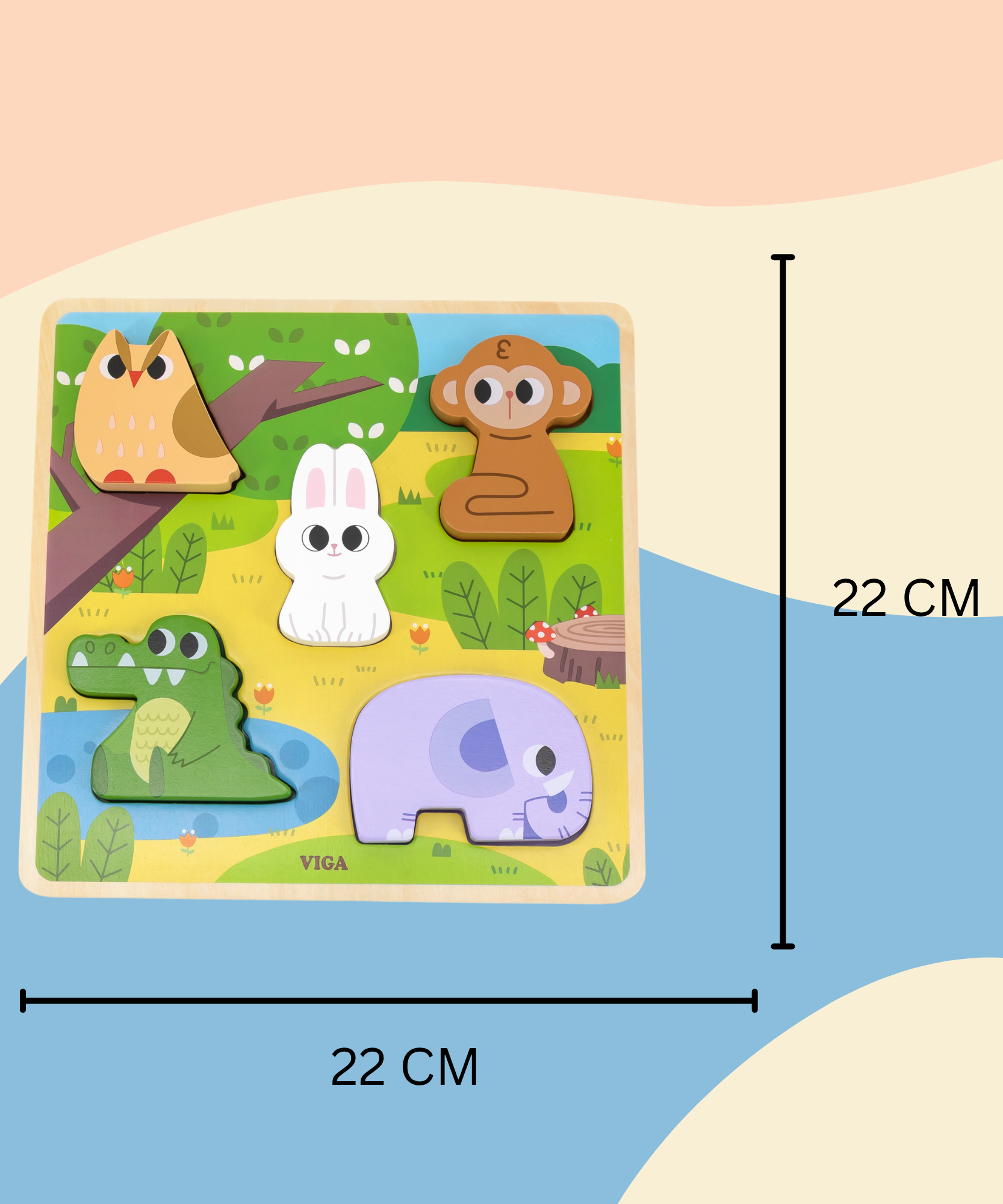 Viga Forest, 5 Piece Block Puzzle, Montessori Wooden Toy, Develops Sensory, Cognitive & Fine Motor Skills, Non-Toxic & Eco-friendly Kids Educational Toy, Suitable for Boys and Girls Aged 18M+