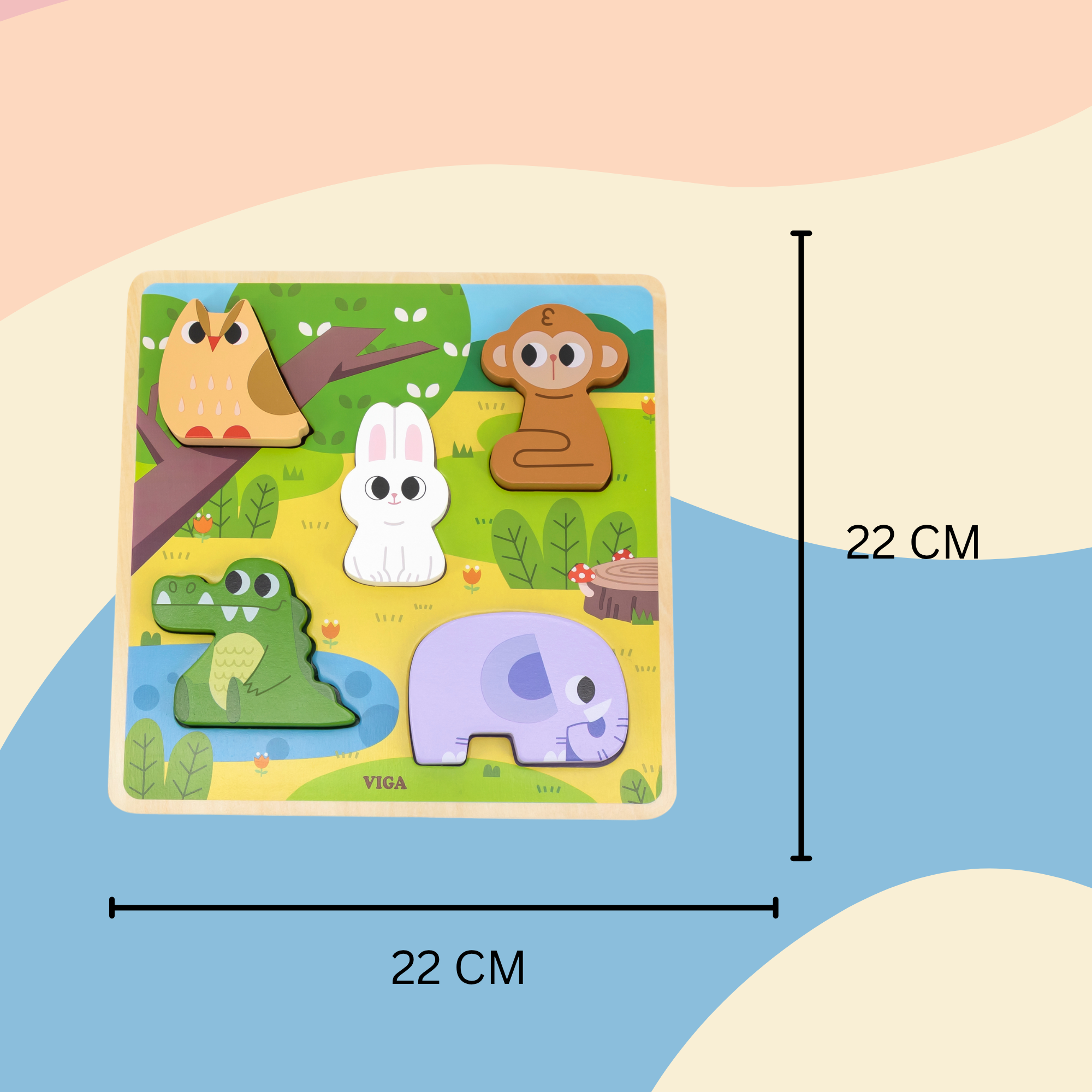 Viga Forest, 5 Piece Block Puzzle, Montessori Wooden Toy, Develops Sensory, Cognitive & Fine Motor Skills, Non-Toxic & Eco-friendly Kids Educational Toy, Suitable for Boys and Girls Aged 18M+