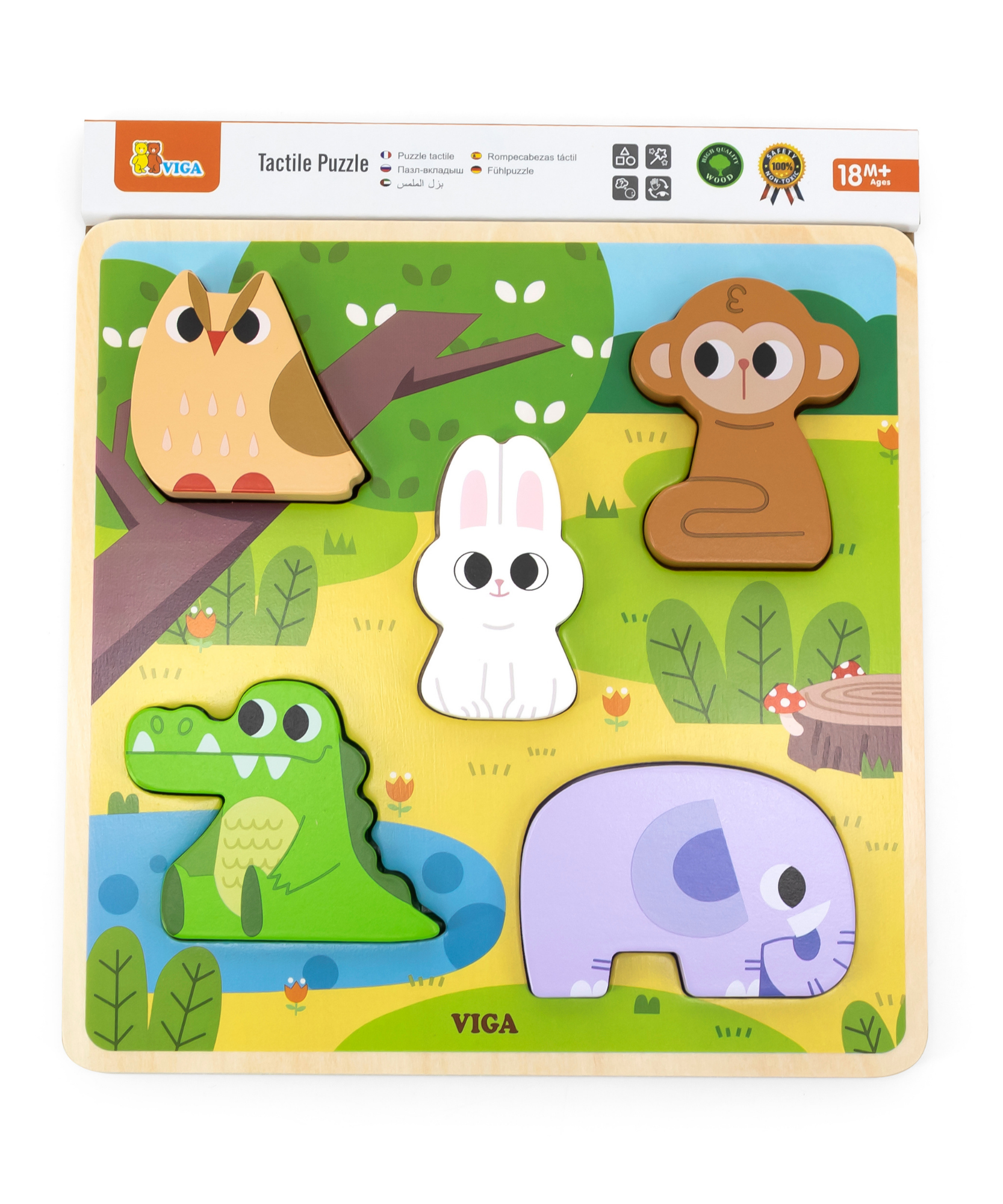Viga Forest, 5 Piece Block Puzzle, Montessori Wooden Toy, Develops Sensory, Cognitive & Fine Motor Skills, Non-Toxic & Eco-friendly Kids Educational Toy, Suitable for Boys and Girls Aged 18M+