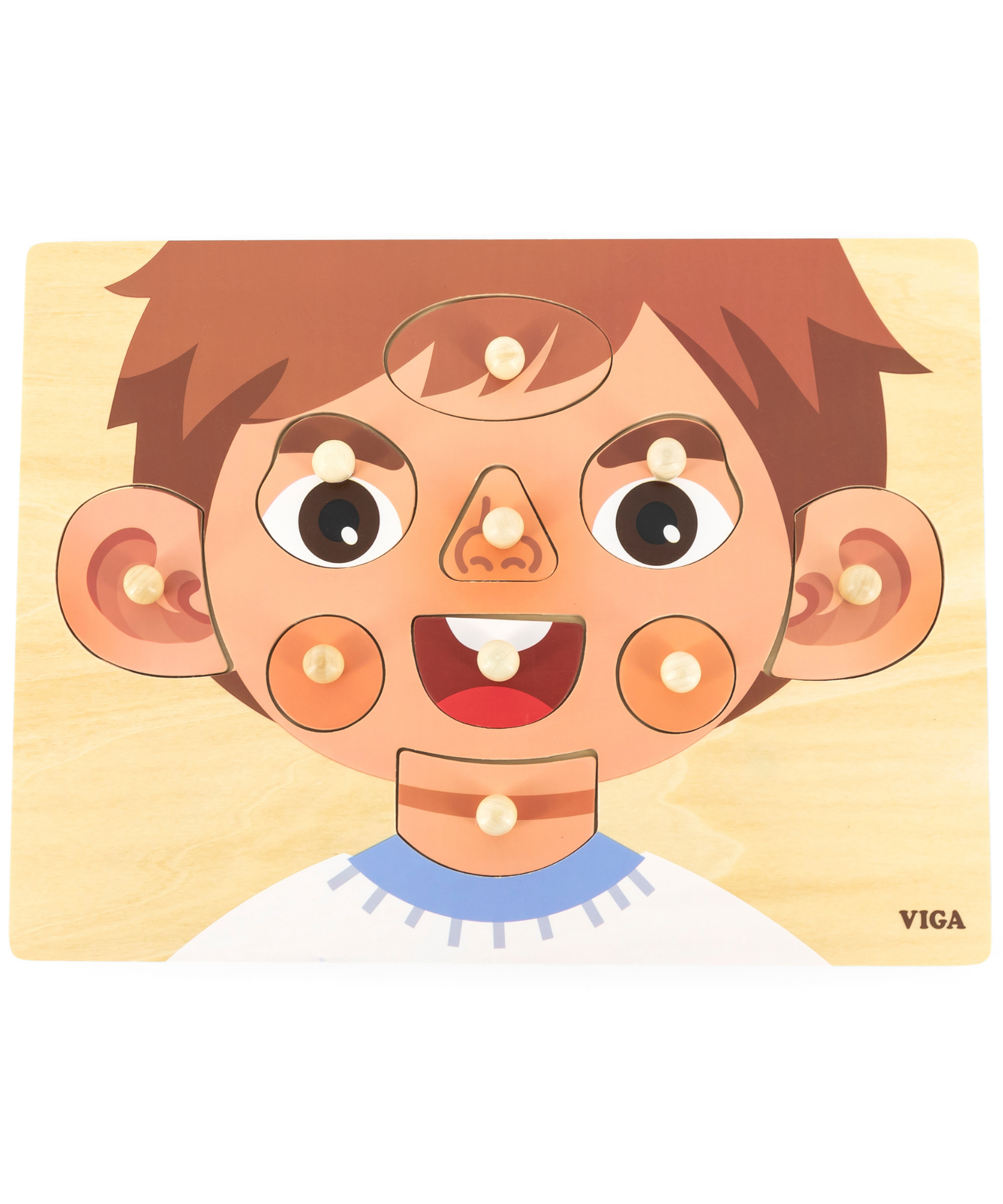 Viga Boys Face, 10 Piece Knob Puzzle, Montessori Wooden Toy, Develops Sensory, Cognitive & Fine Motor Skills, Non-Toxic & Eco-friendly Kids Educational Toy, Suitable for Boys and Girls Aged 18M+