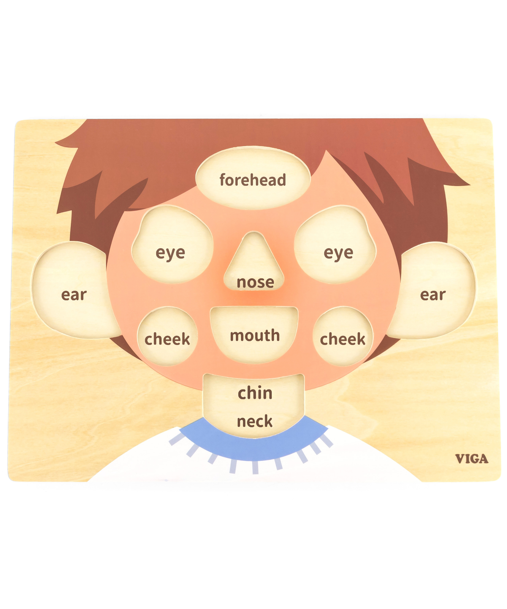 Viga Boys Face, 10 Piece Knob Puzzle, Montessori Wooden Toy, Develops Sensory, Cognitive & Fine Motor Skills, Non-Toxic & Eco-friendly Kids Educational Toy, Suitable for Boys and Girls Aged 18M+