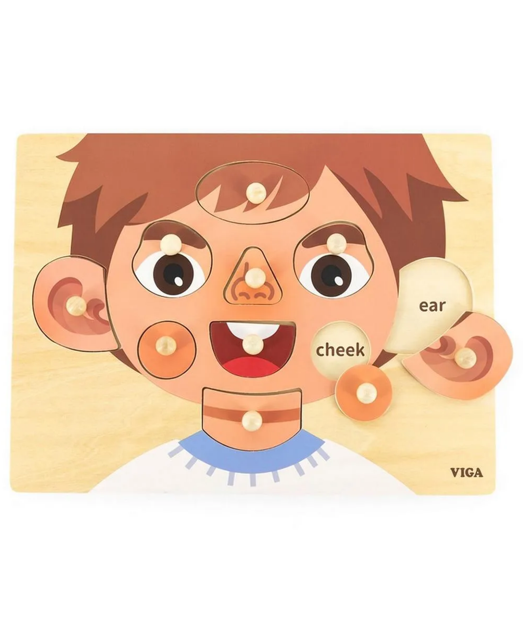 Viga Boys Face, 10 Piece Knob Puzzle, Montessori Wooden Toy, Develops Sensory, Cognitive & Fine Motor Skills, Non-Toxic & Eco-friendly Kids Educational Toy, Suitable for Boys and Girls Aged 18M+