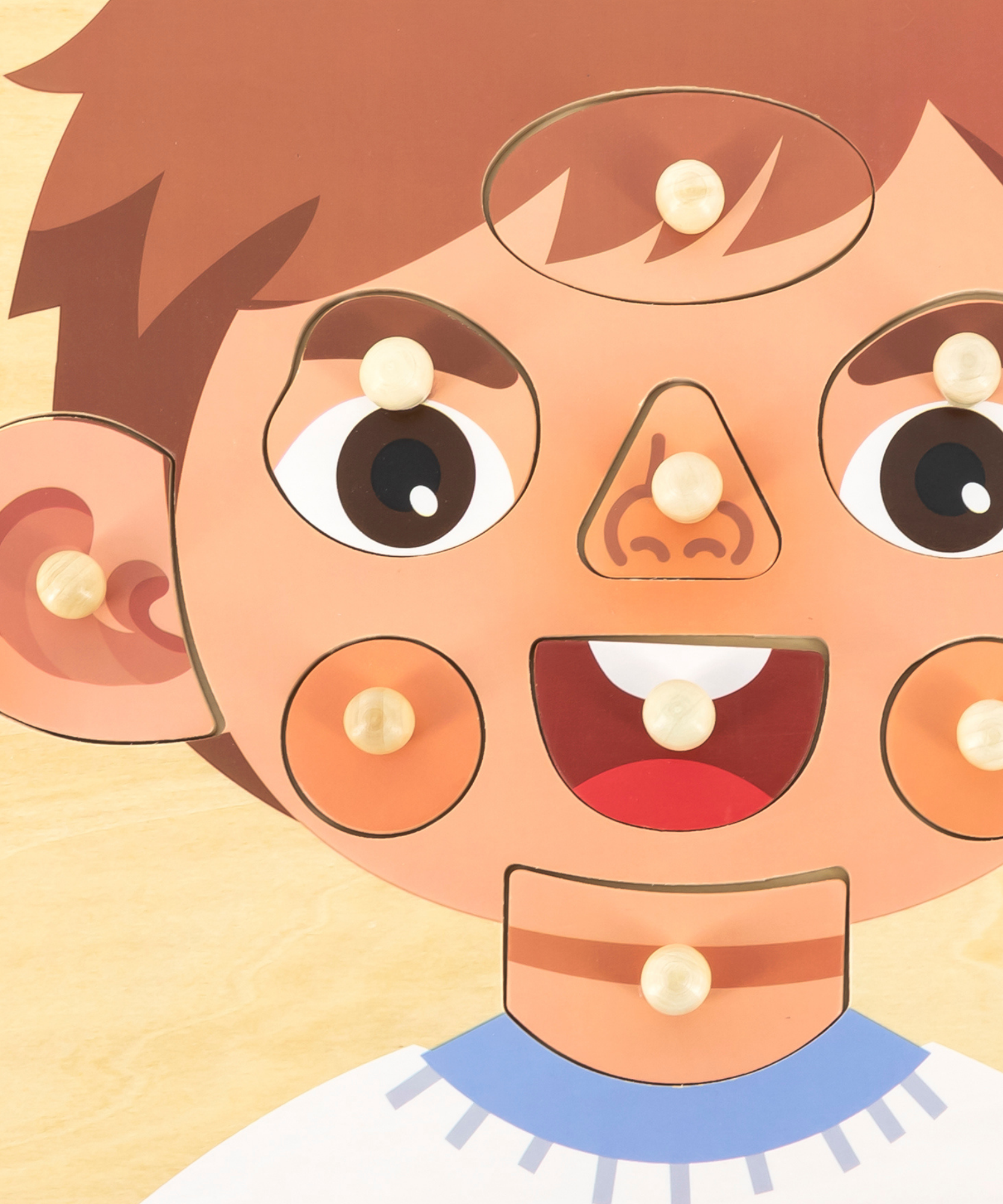 Viga Boys Face, 10 Piece Knob Puzzle, Montessori Wooden Toy, Develops Sensory, Cognitive & Fine Motor Skills, Non-Toxic & Eco-friendly Kids Educational Toy, Suitable for Boys and Girls Aged 18M+